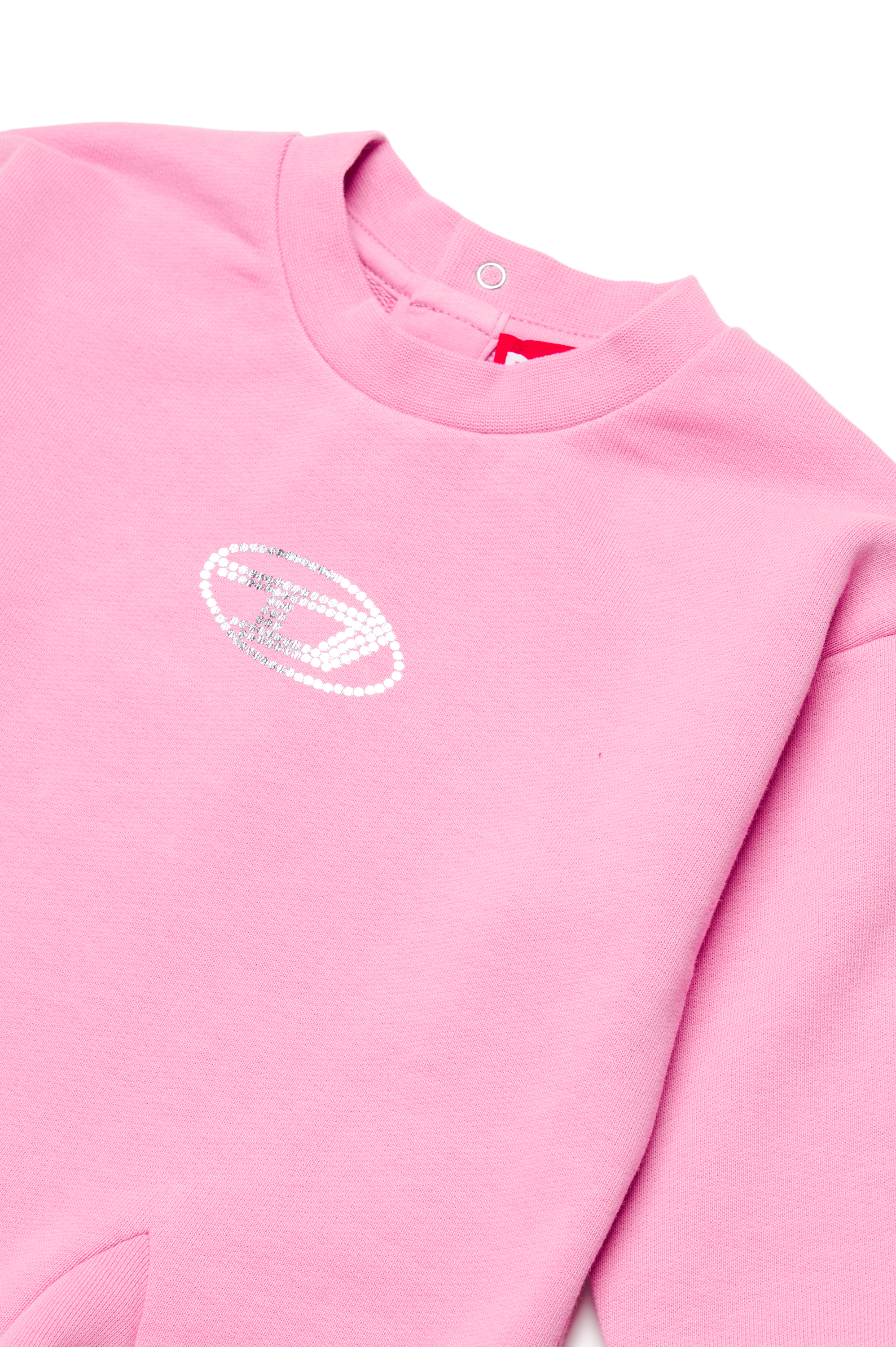 Diesel - DLUNLYB, Female's Sweat cotton dress with crystal Oval D logo in ピンク / ホワイト - 3
