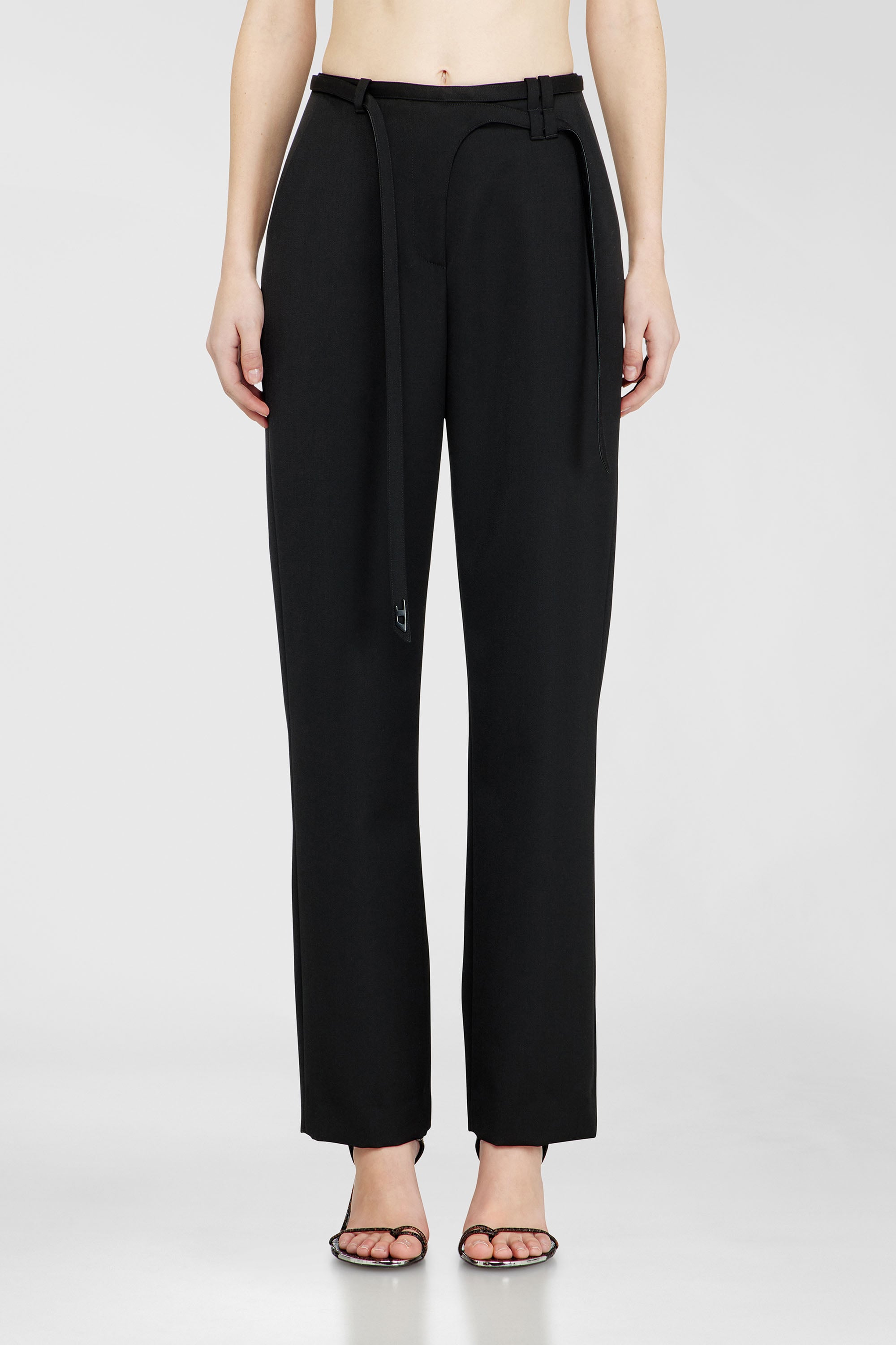Diesel - P-IXIE-1, Female's Tailored pants with biker belt strap in ブラック - 1