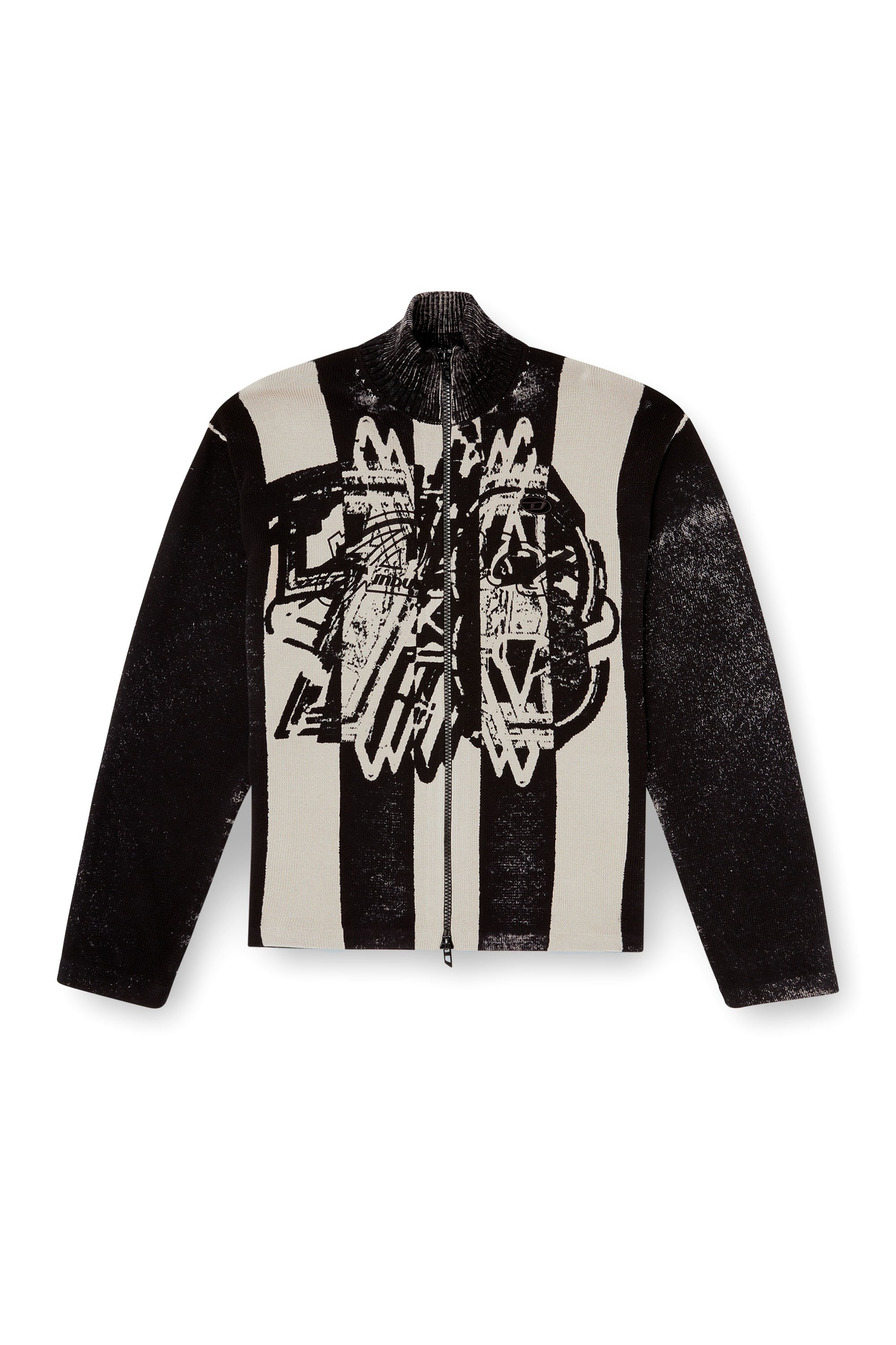 Diesel - K-OLIBA-JKT, Male's Inside-print striped zipped cardigan in ブラック/ホワイト - 3