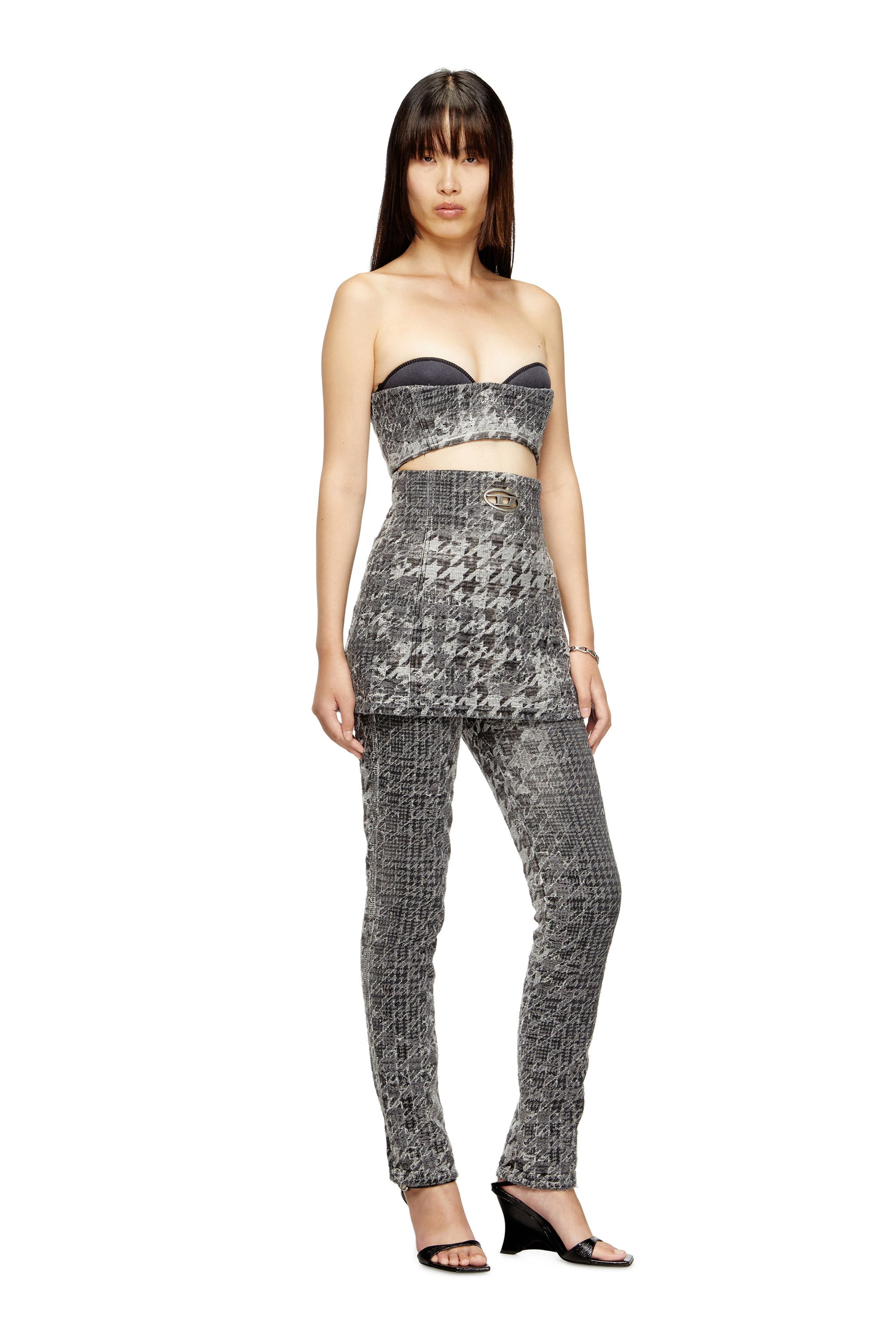 Diesel - DE-TOPPYS-FSH, Female's Bralette in Prince of Wales jacquard denim in ブラック/ホワイト - 2