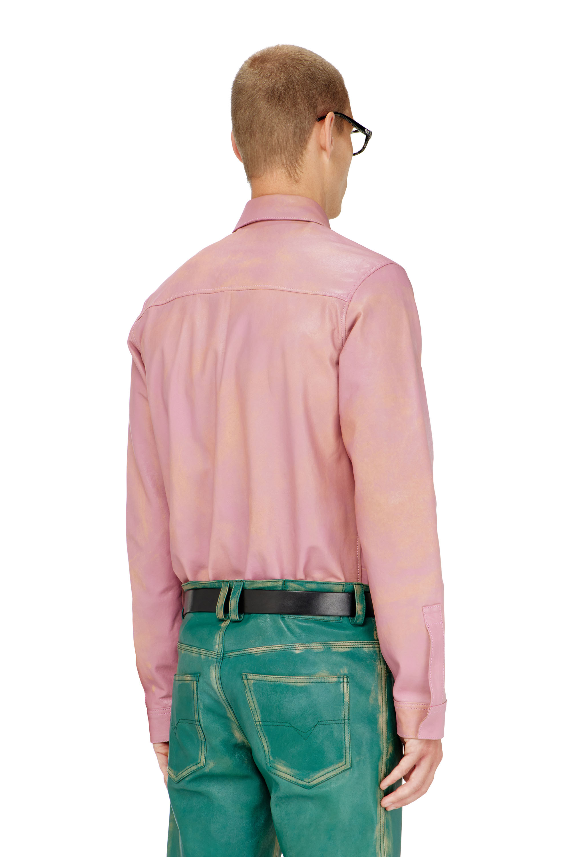 Diesel - S-CIRT, Male's Shirt in treated leather in ピンク / ホワイト - 3