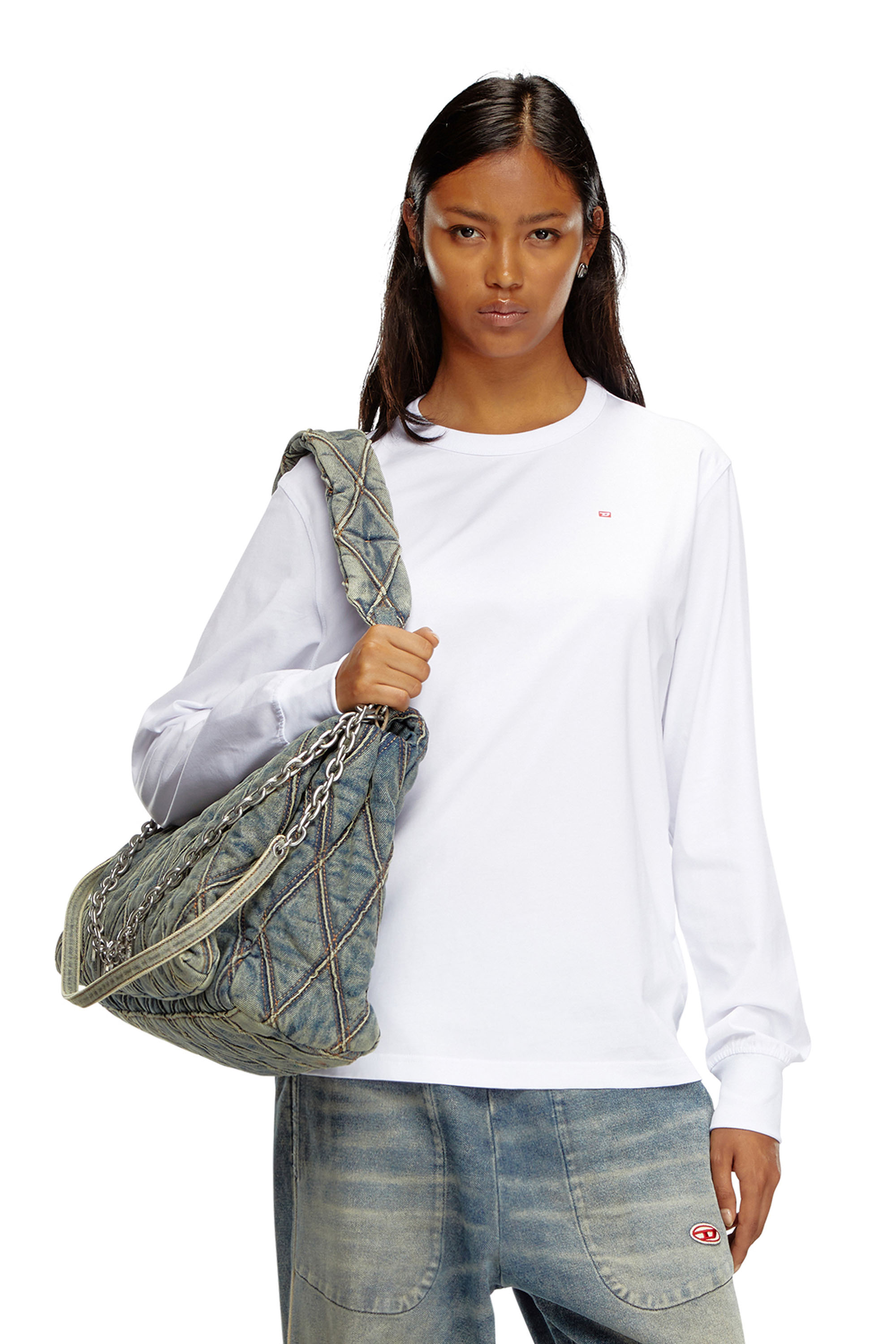 Diesel - T-ADJUST-LS-MICRODIV, Unisex's Long-sleeve T-shirt with micro logo in ホワイト - 5