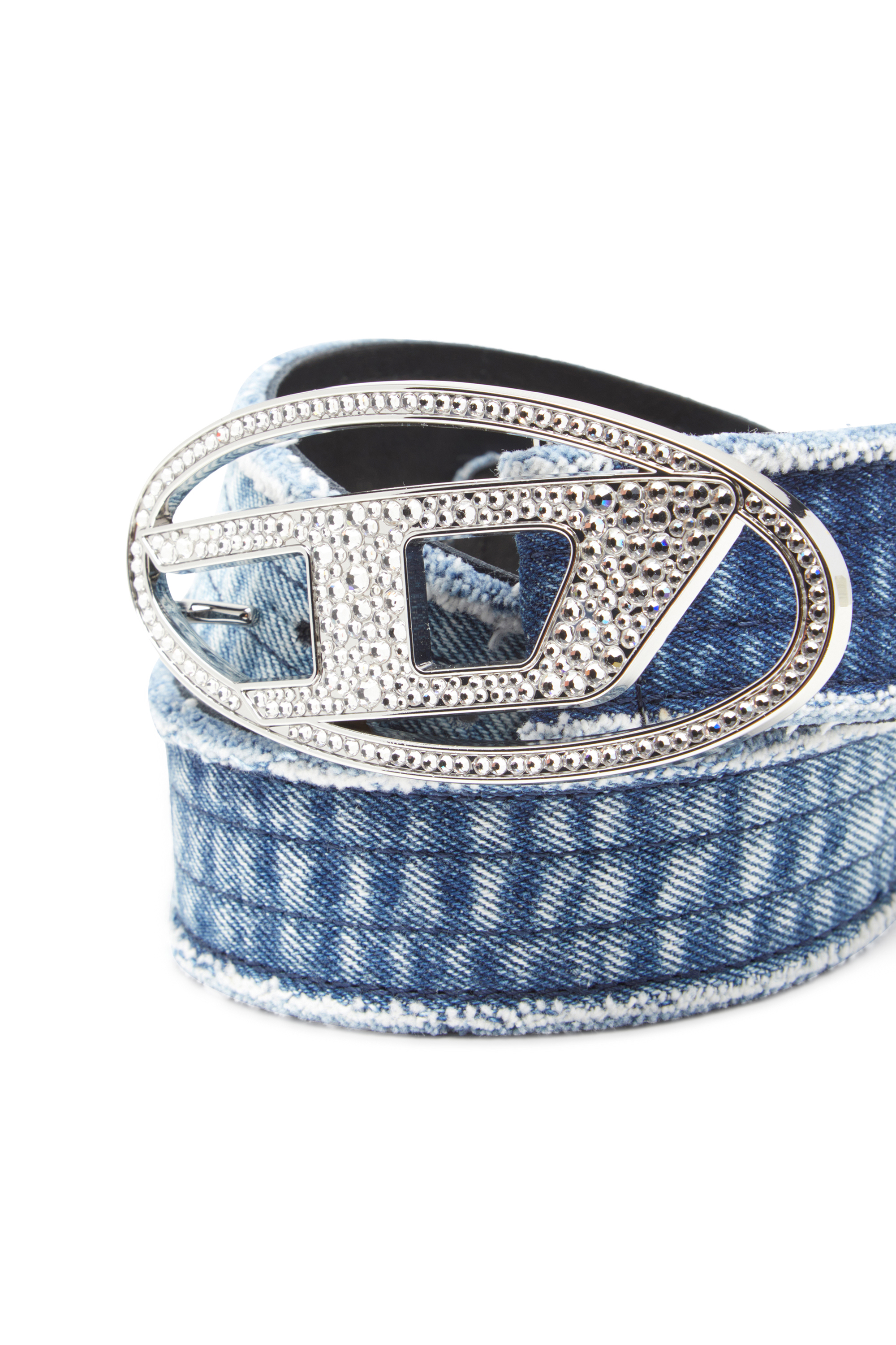 Diesel - B-1DR STRASS, Female's 3.9cm denim belt with rhinestone Oval D buckle in ブルー - 3