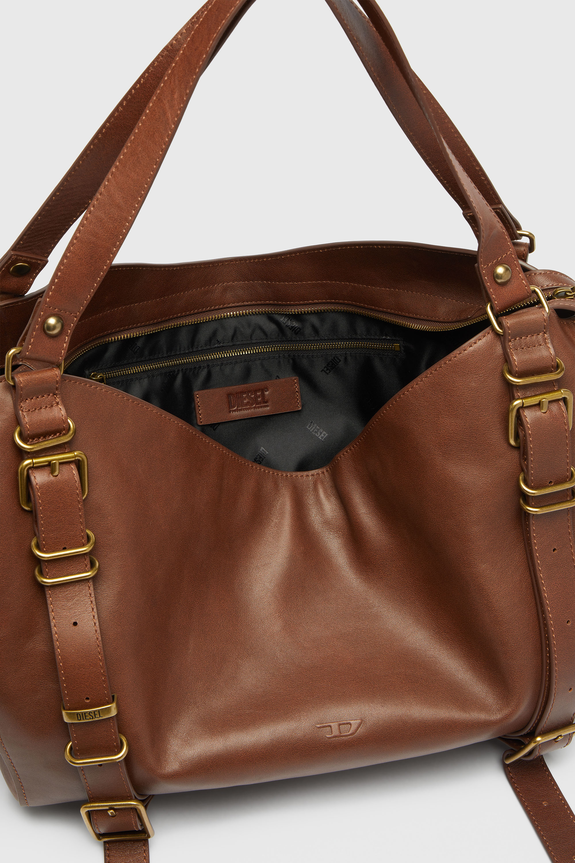 Diesel - D-ONE TOPHANDLE L, Unisex's D-One-Large top-handle bag in treated leather in ブラウン - 5