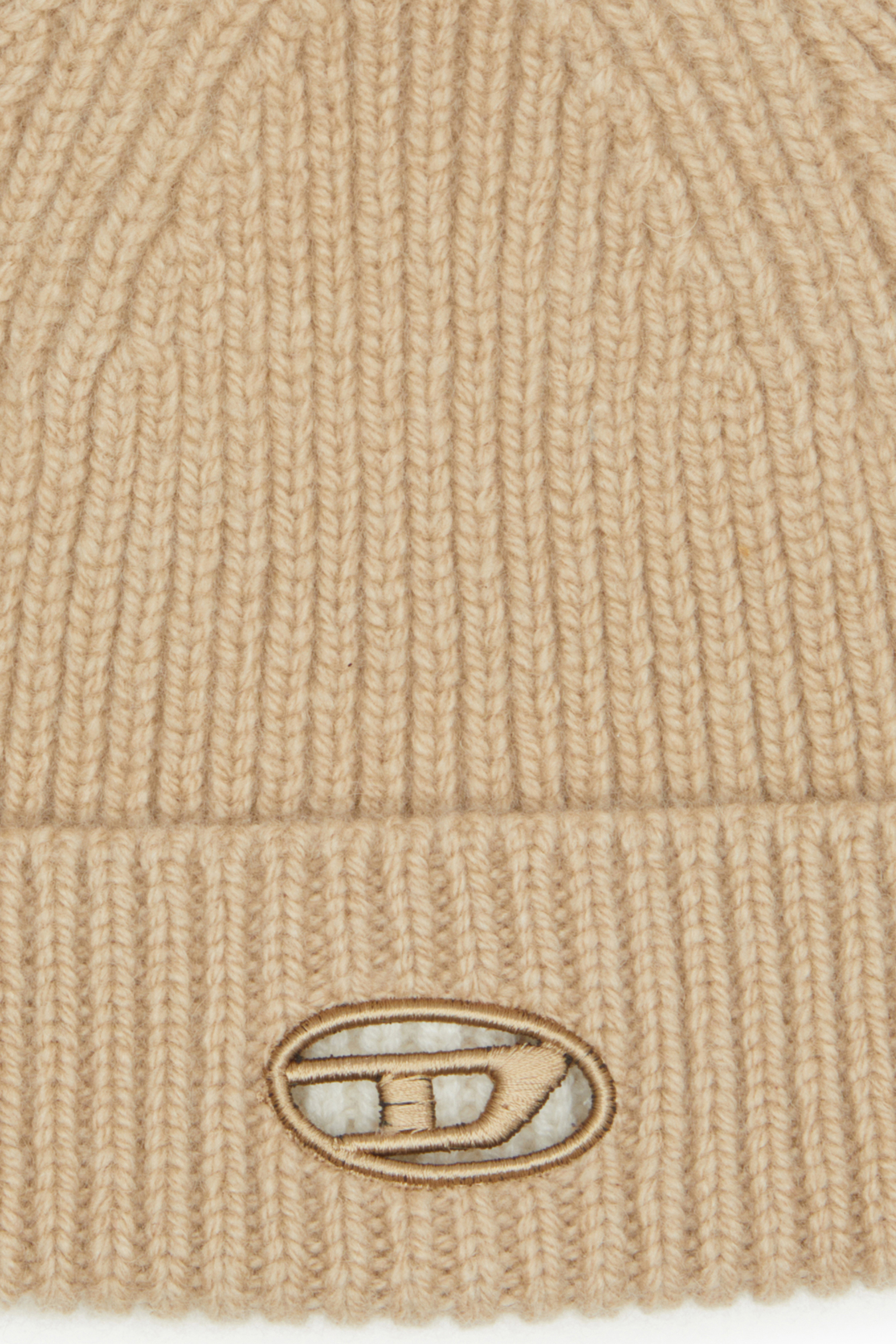 Diesel - K-ARAC, Unisex's Ribbed beanie with Oval D cut-out in ライトブラウン - 3