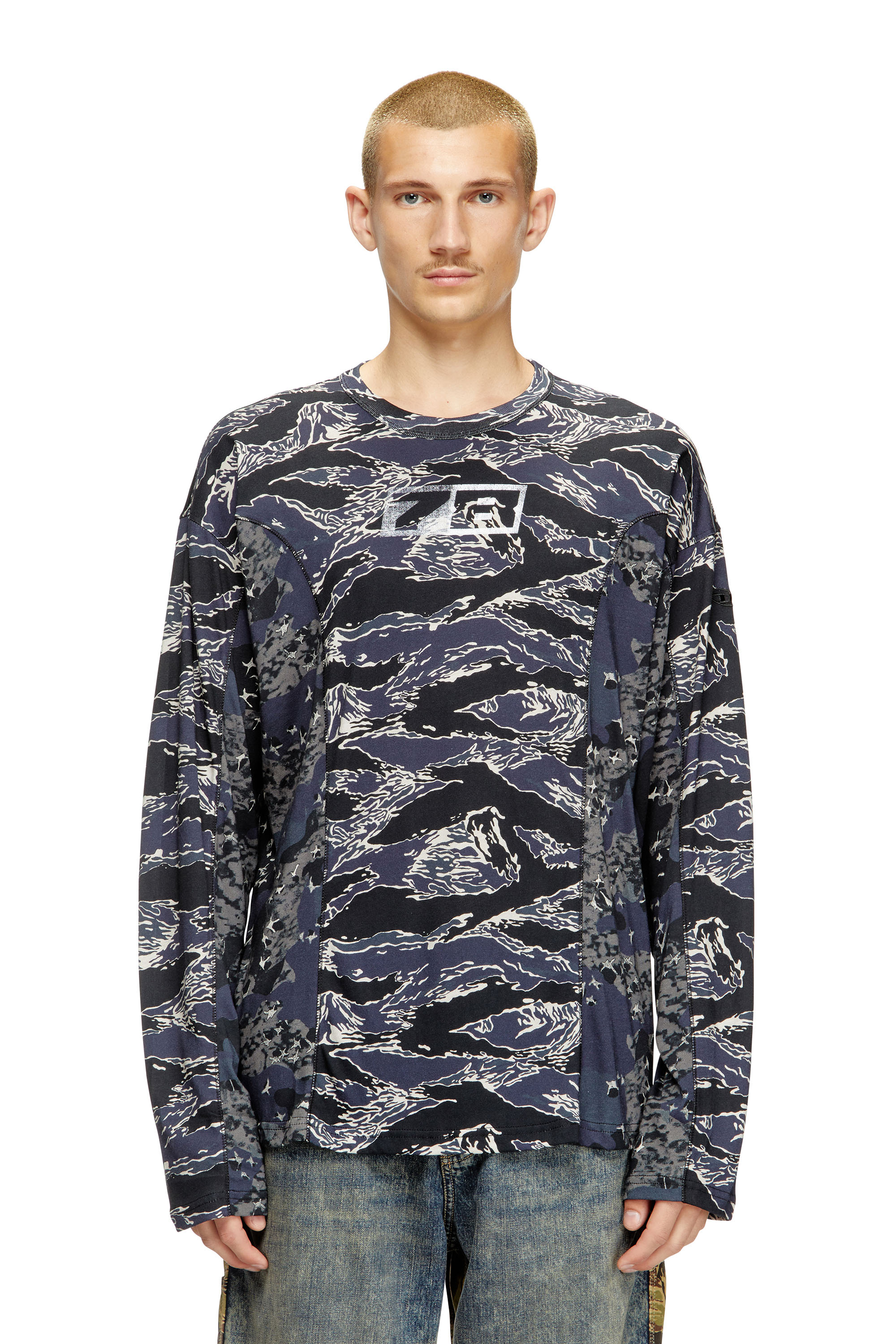 Diesel - T-BOXT-LS-CURT, Male's Long-sleeve T-shirt with mixed camo prints in null - 1