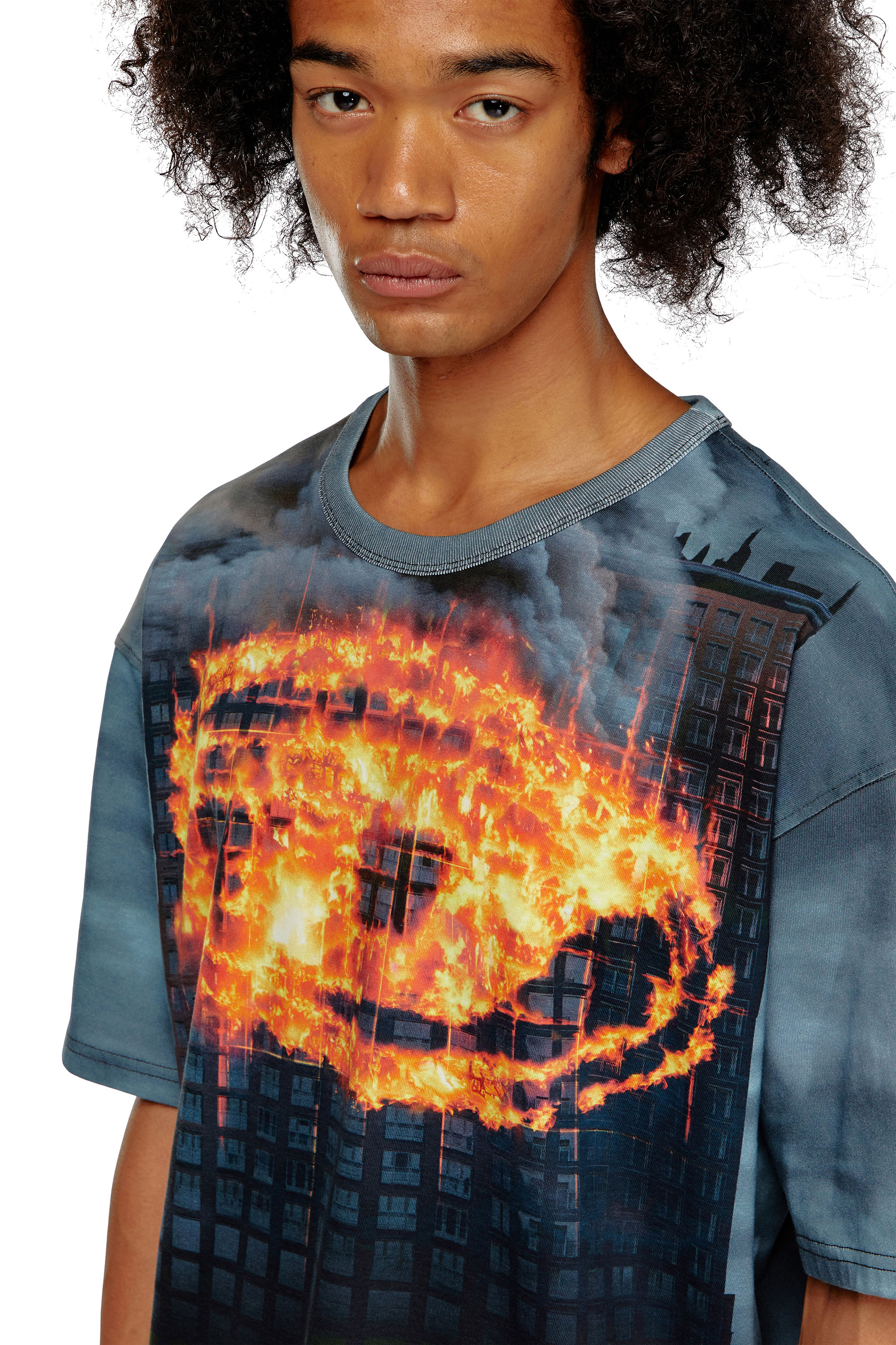 Diesel - T-BOXT-P2, Male's T-shirt with burning Oval D poster in ブラック/ブルー - 5