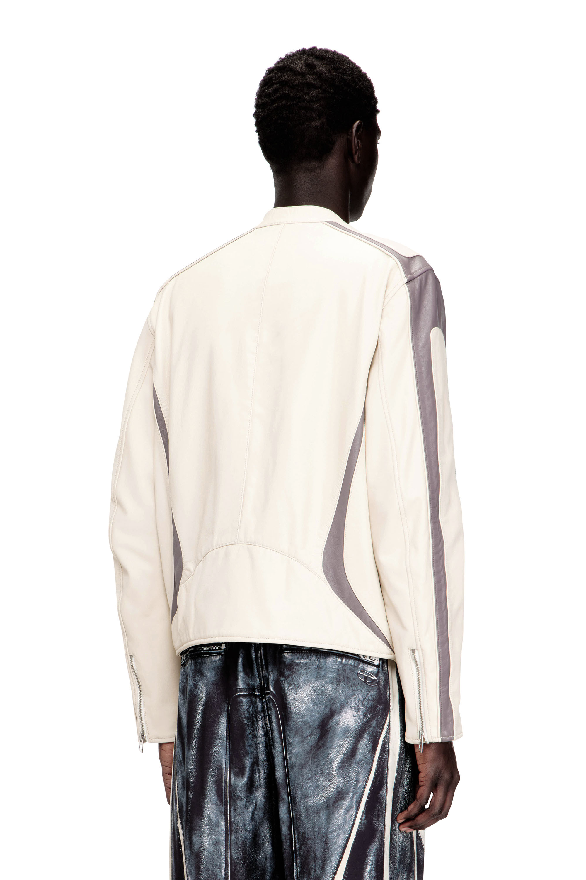 Diesel - L-ADAM, Male's レザージャケット in ベージュ/グレー - 4