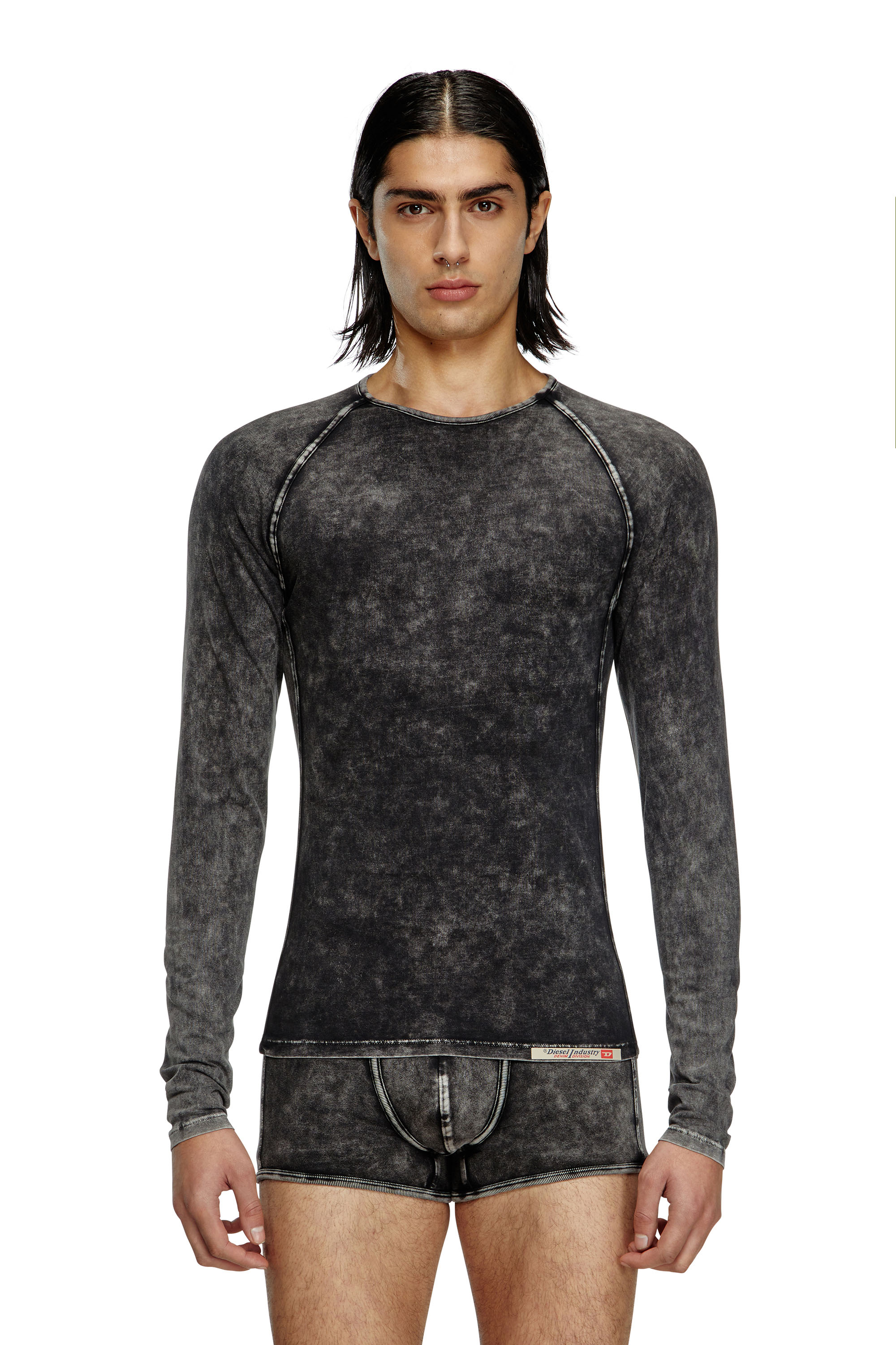 Diesel - EFREM-DNM, Male's Denim effect long-sleeve T-shirt in ブラック - 1