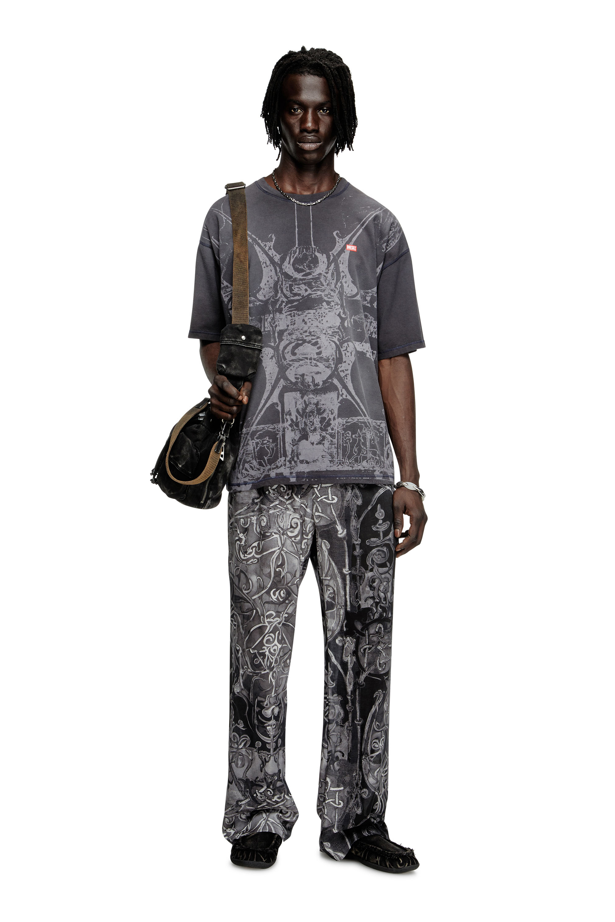 Diesel - T-BOXT-T13, Male's T-shirt with tonal medieval print in ブラック - 2