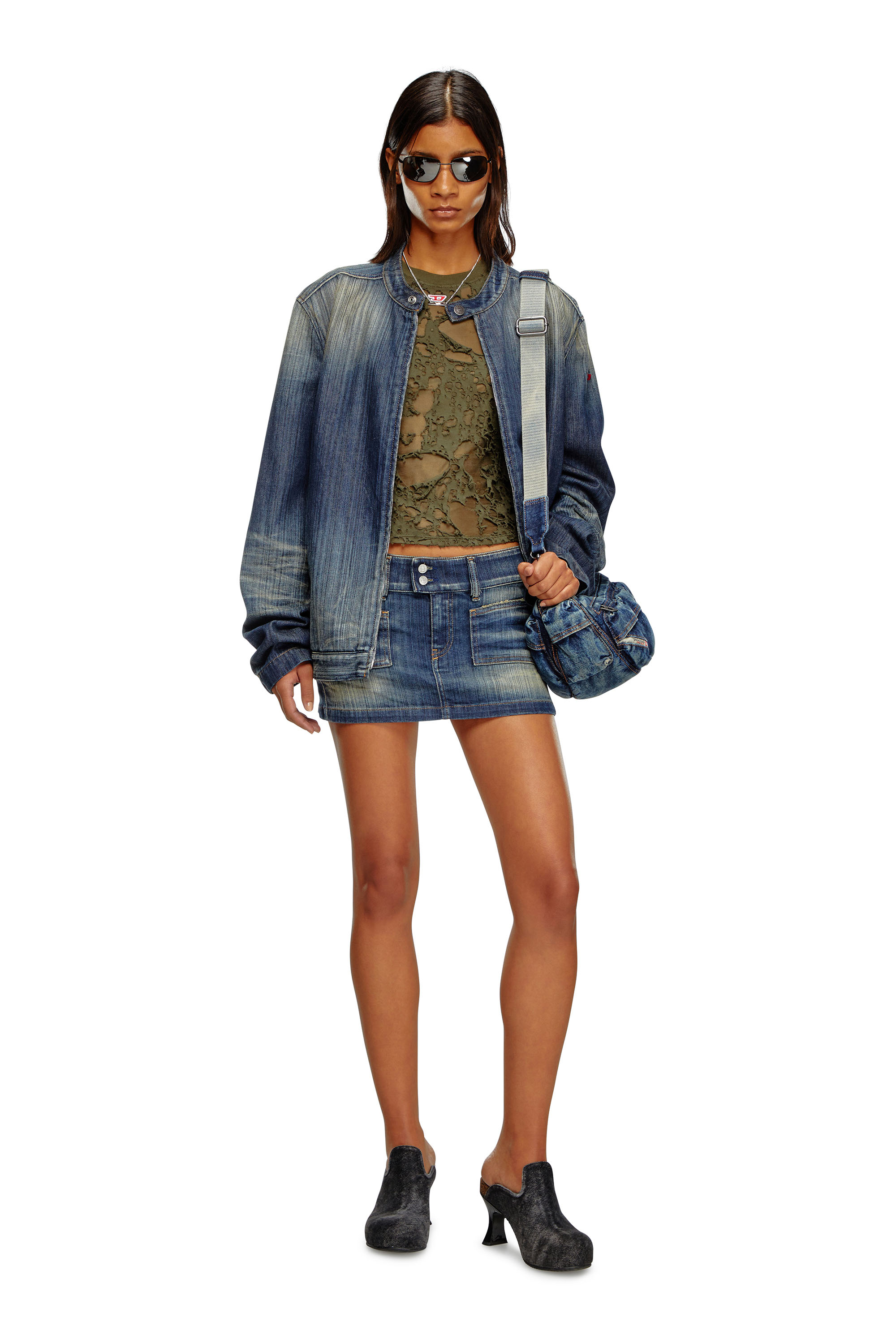 Diesel - DE-HUSH-MINI, Female's Mini skirt in denim in ミディアムブルー - 2