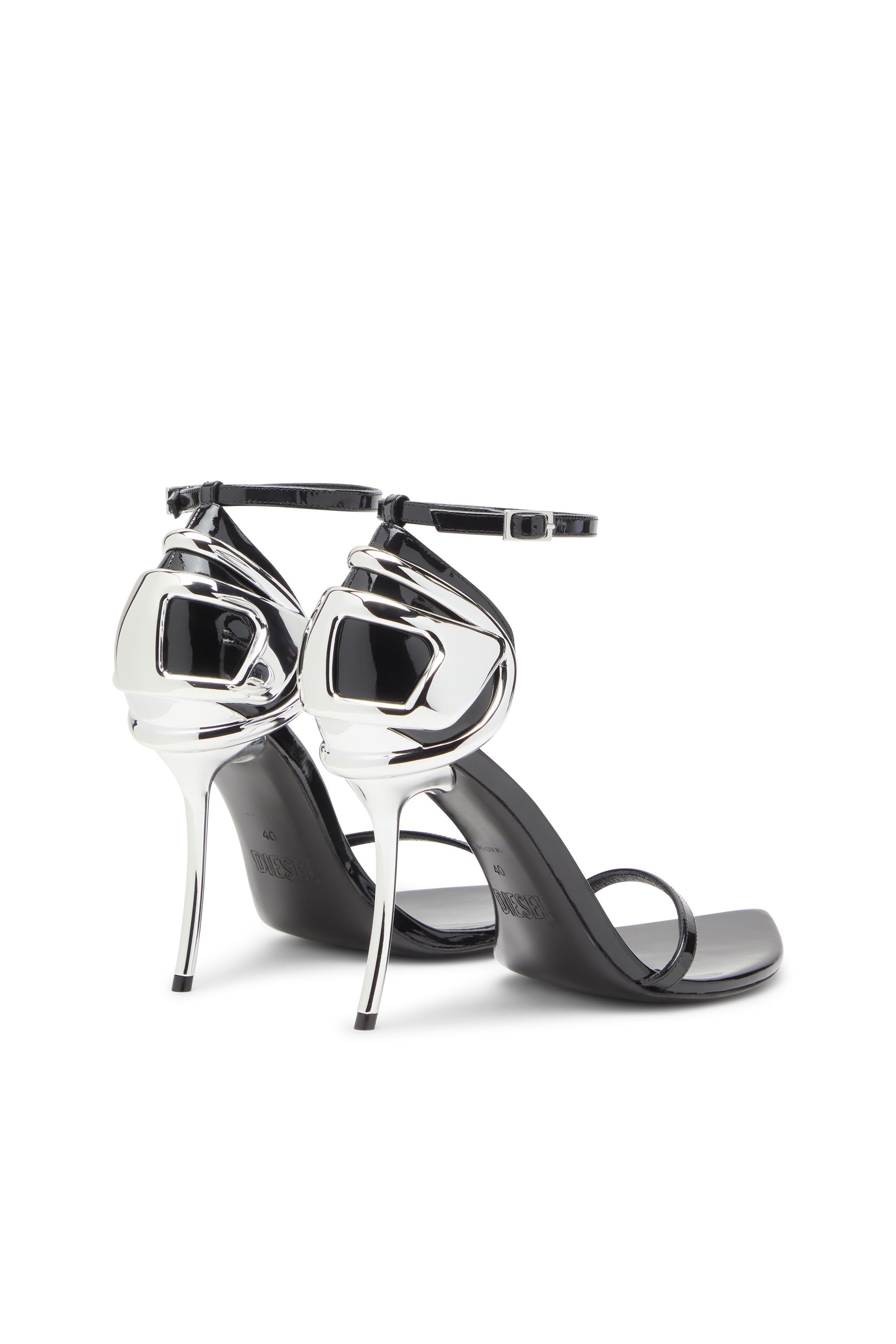 Diesel - D-TEN&HALF SANDAL, Female's D-Ten&Half-Stiletto sandals in patent leather and satin in ブラック - 3