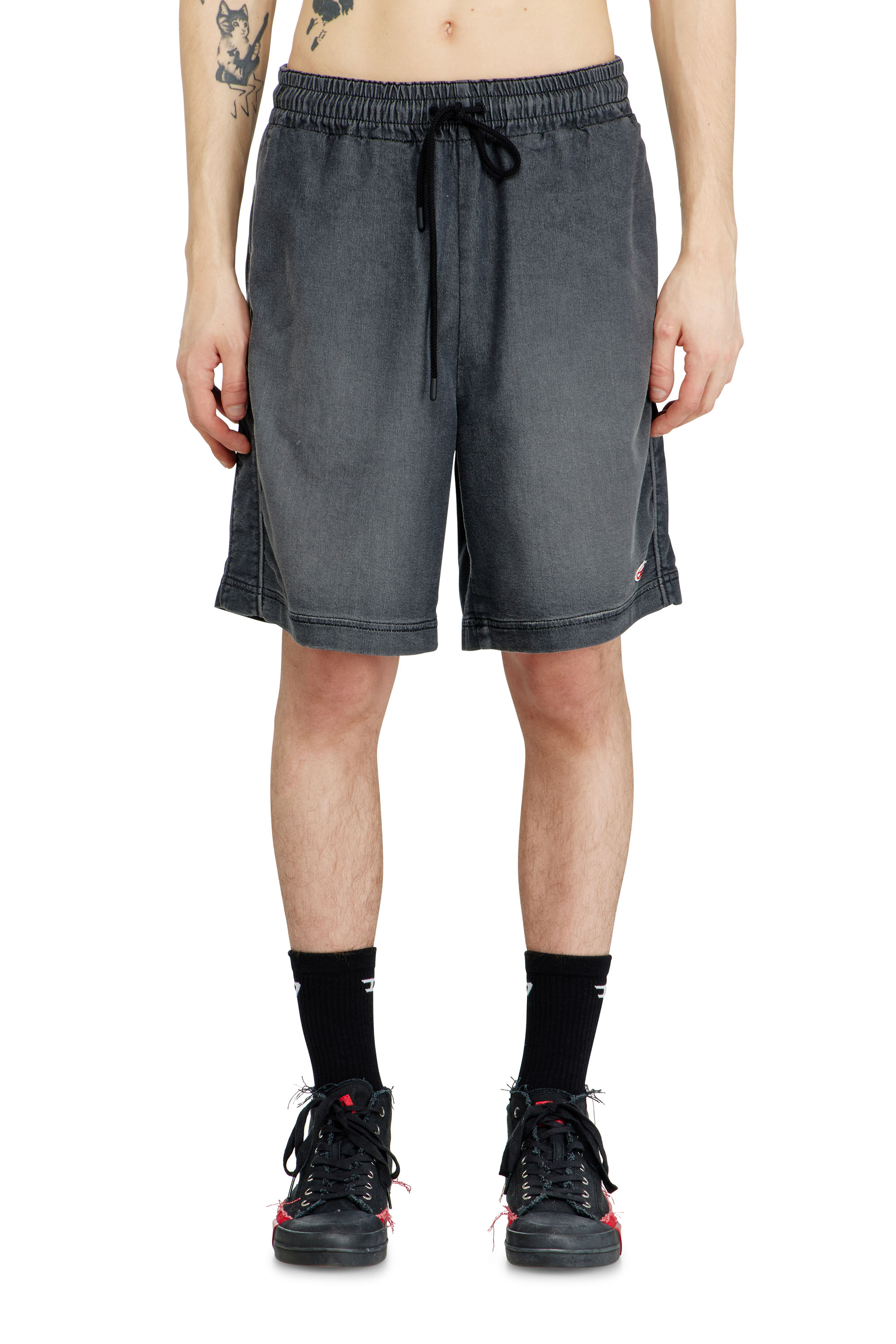 Diesel - D-BOXY JOGGJEANS, Male's Loose denim shorts in printed bleach-effect JoggJeans in ブラック - 1