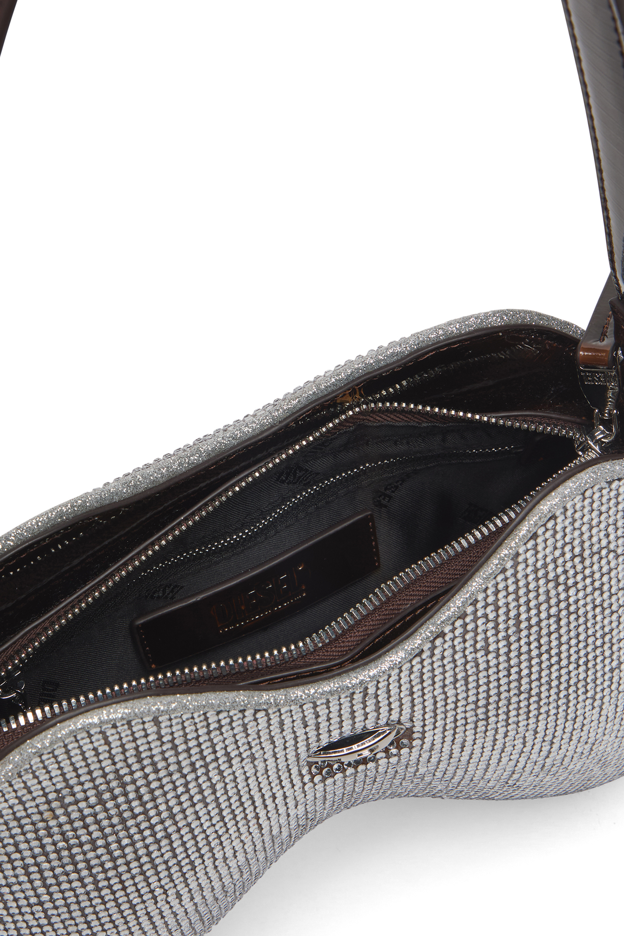 Diesel - DOUBLE-D SHOULDER, Female's Double-D-Shoulder bag with all-over crystals in シルバー - 6