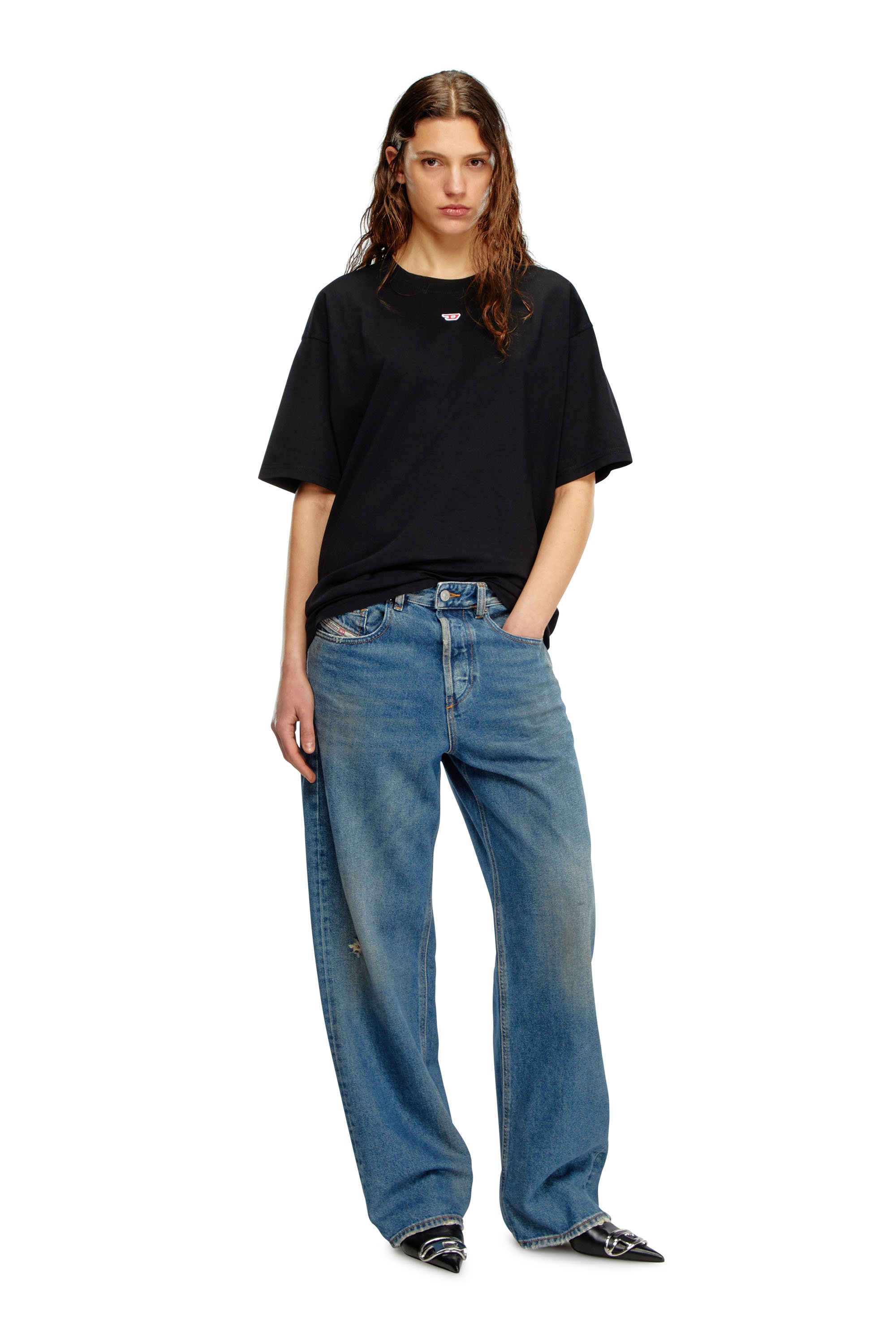 Diesel - T-BOXT-D, Unisex's T-shirt with embroidered D patch in ブラック - 6