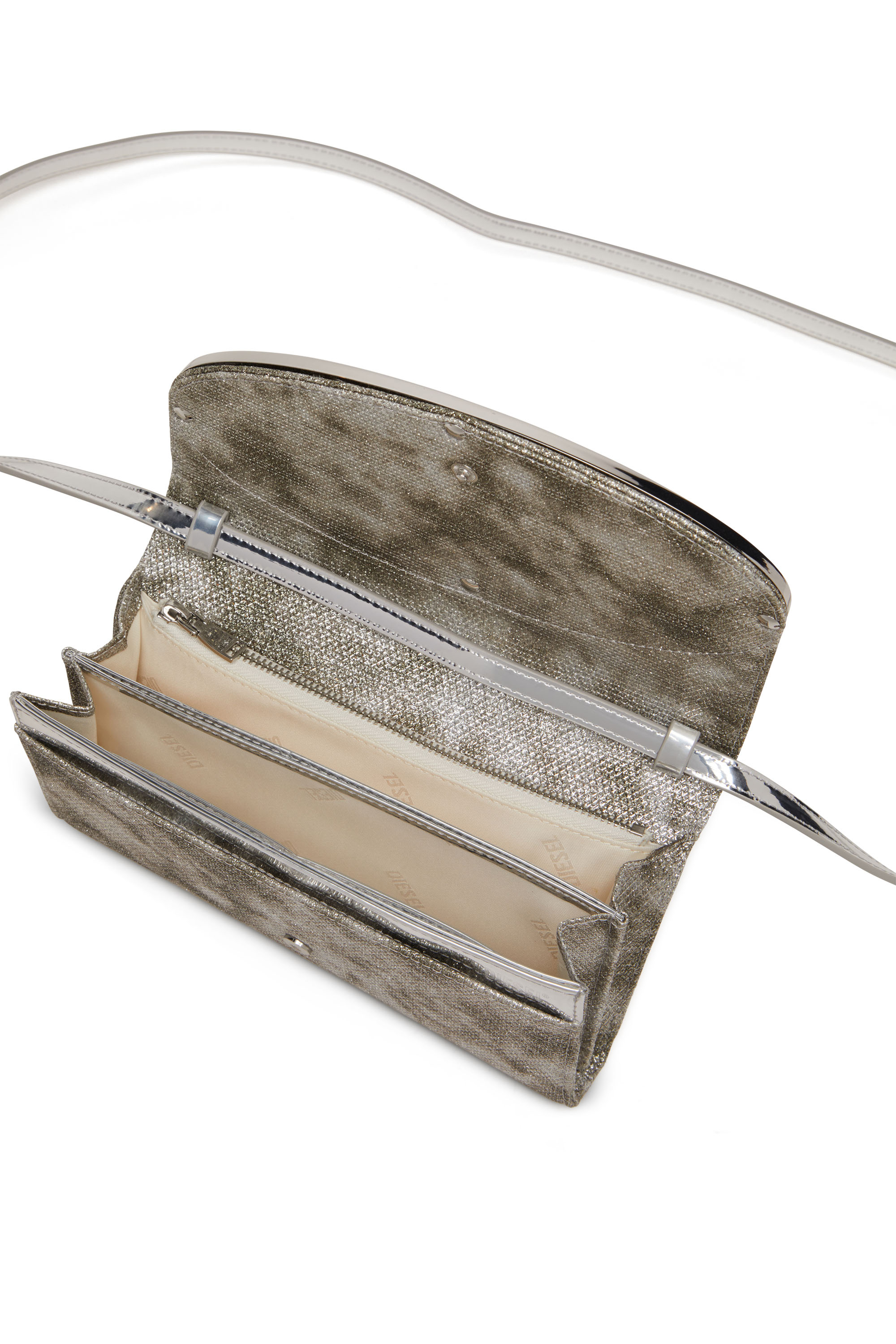 Diesel - 1DR WALLET STRAP, Female's Wallet purse in shimmer fabric in ライトブラウン - 4