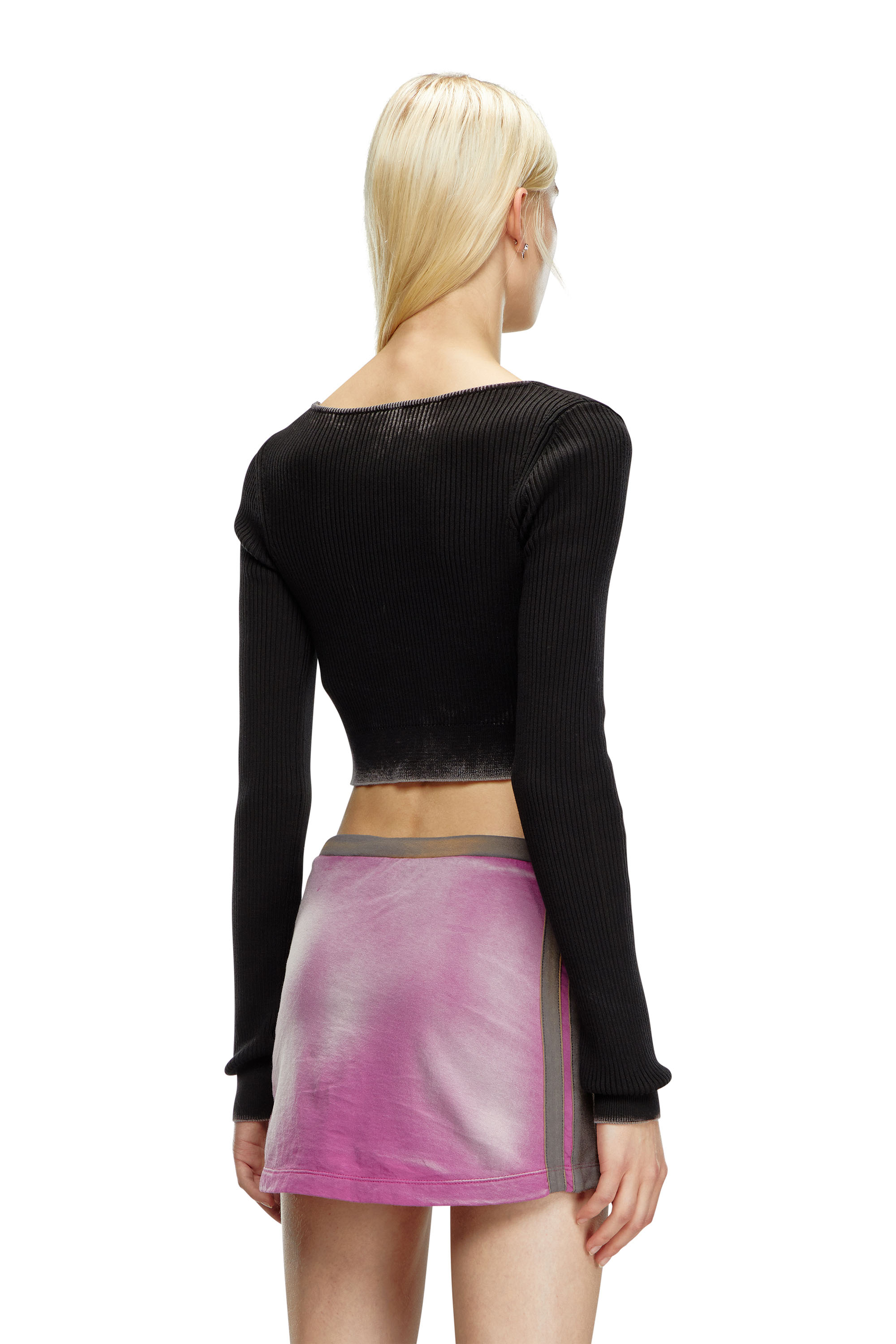 Diesel - M-LATINA, Female's Cropped cardigan in faded ribbed knit in ブラック - 5