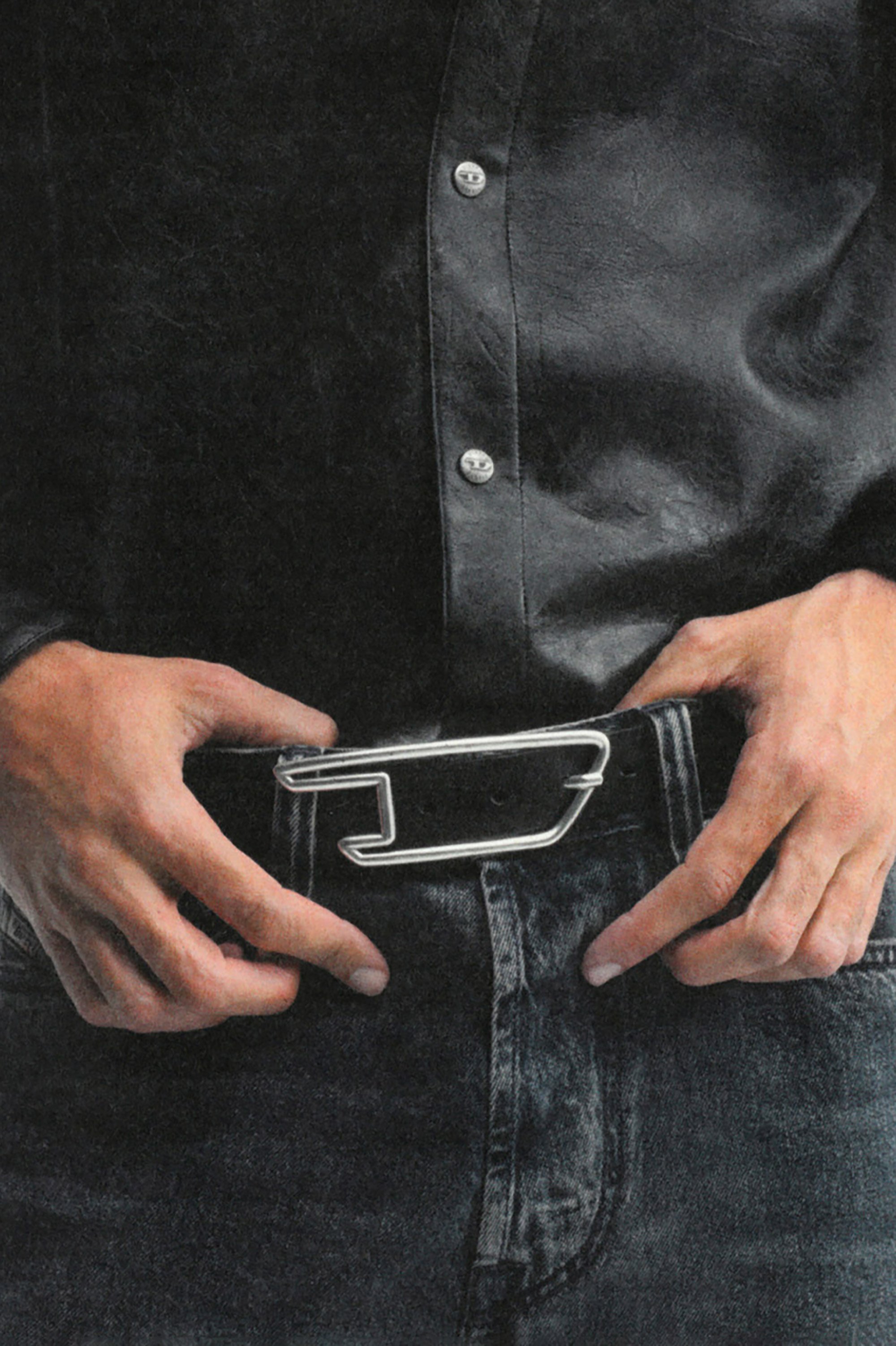 Diesel - B-D LINE 30, Unisex's 3cm leather belt with D-logo buckle in ブラック - 4