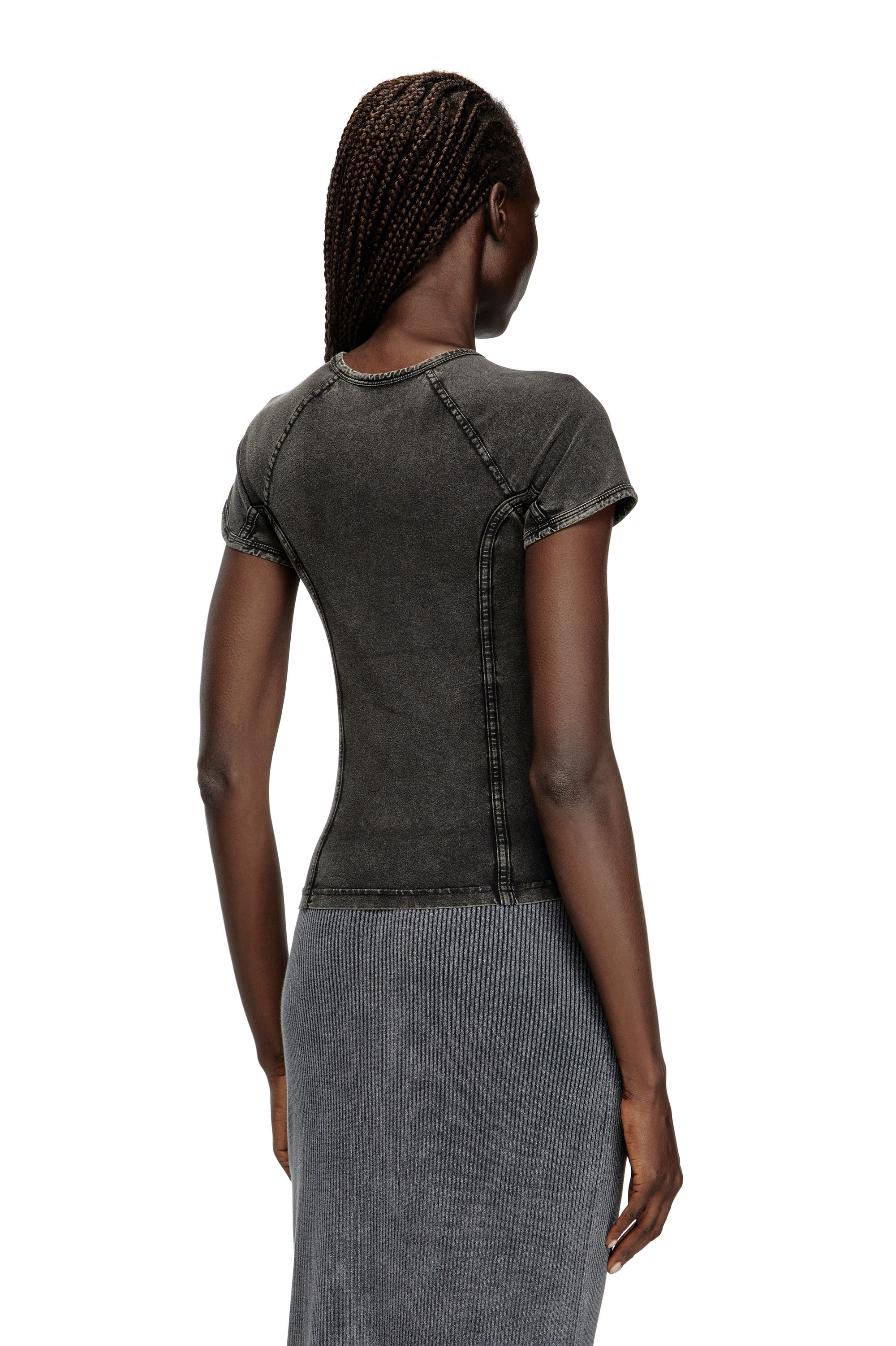Diesel - T-LYNNE, Female's Denim-effect top in stretch jersey in ブラック - 4