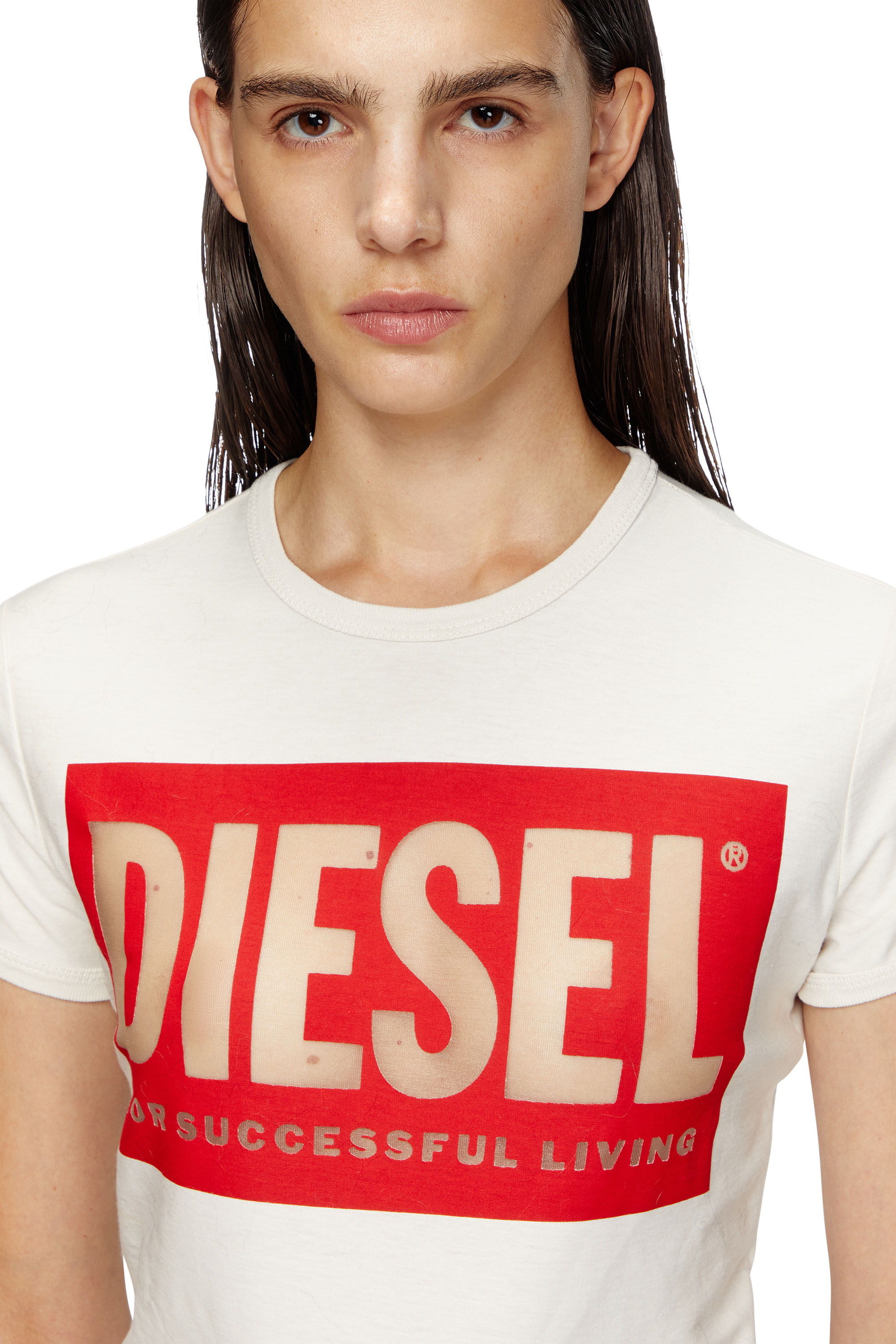 Diesel - T-MALUN, Female's T-shirt with devoré Biscotto logo in ホワイト - 5