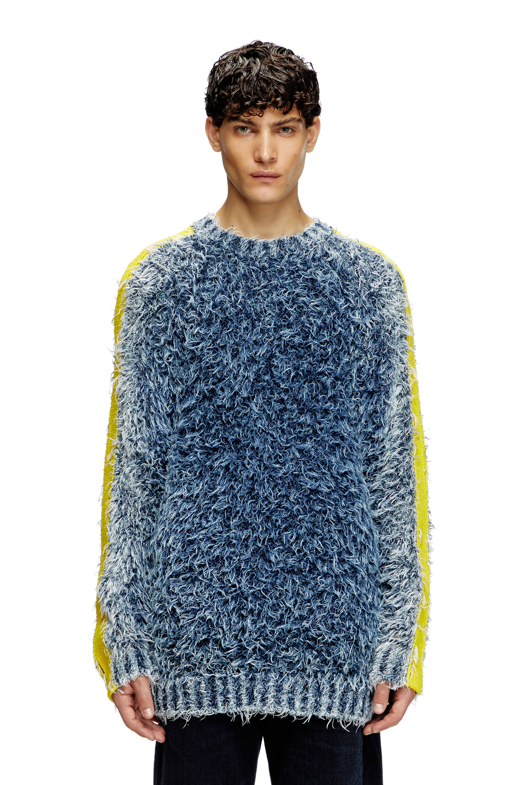 Diesel - K-DAMON, Male's Textured-knit jumper with contrast bands in ブルー - 1