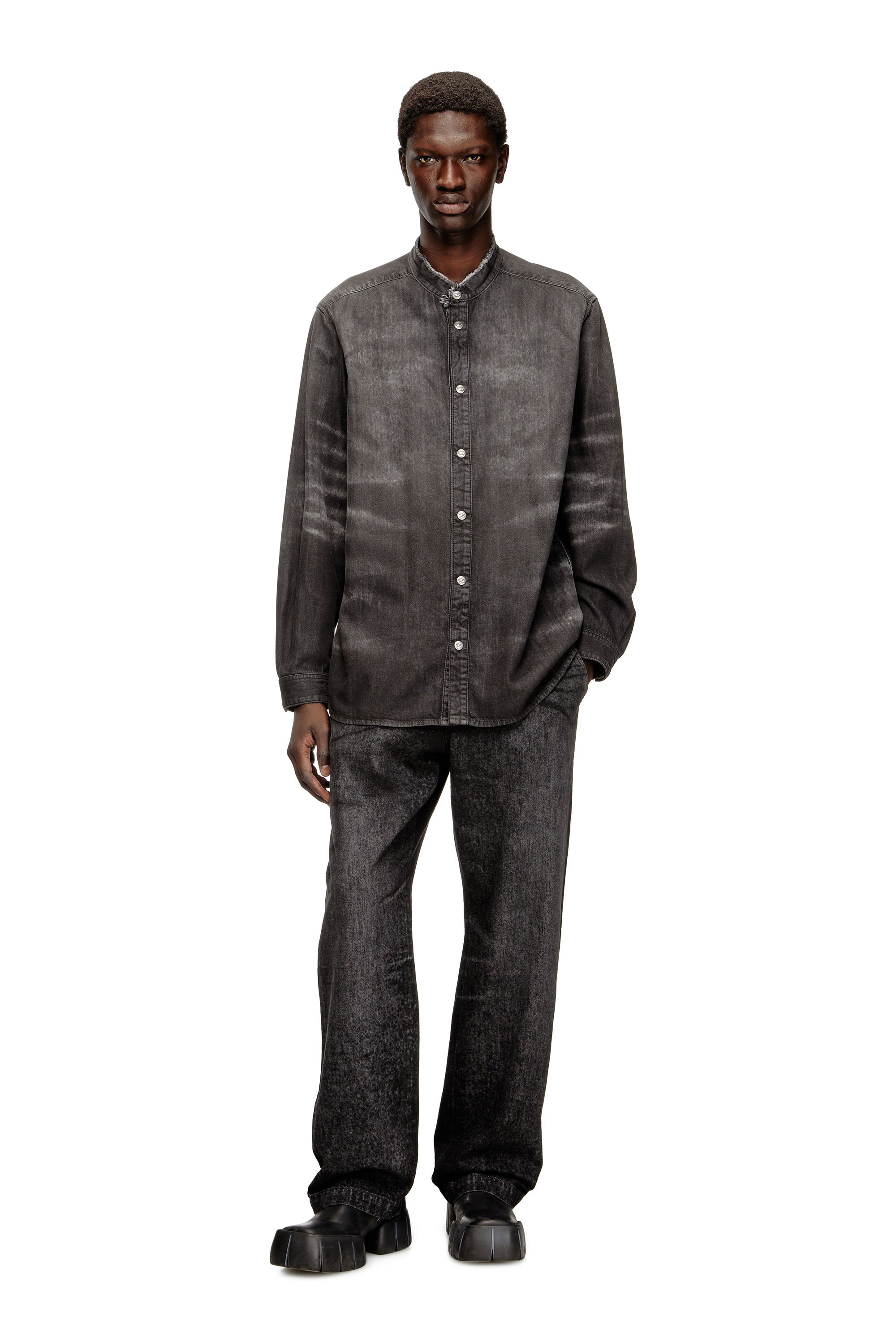 Diesel - D-SIMPLY-FSH, Male's Shirt in distressed honeycomb denim in グレー - 2