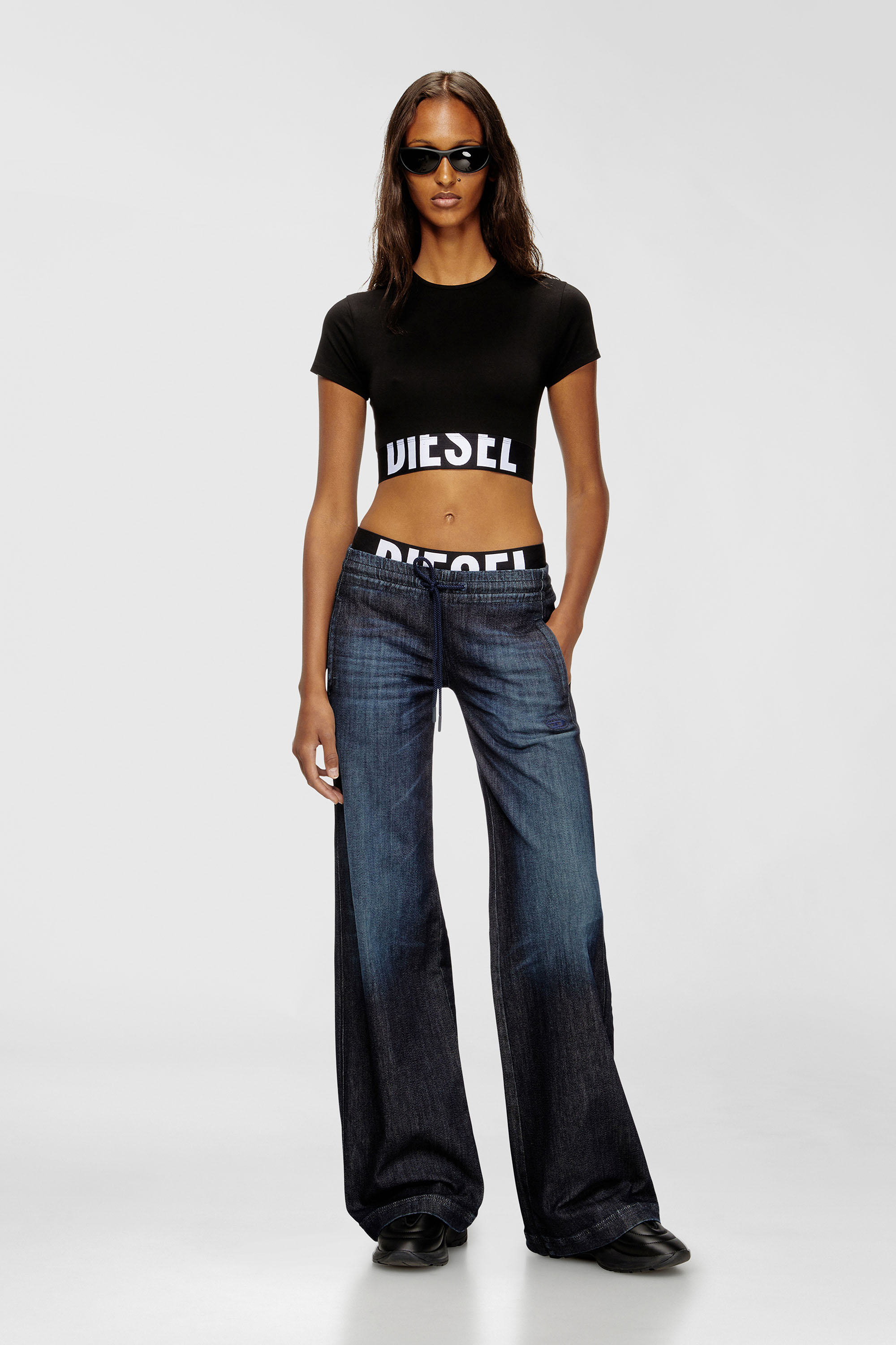 Diesel - UFTEE-SPORT-CROPPED-T-SHIRT, Female's Sporty cropped top with logo band in ブラック - 6