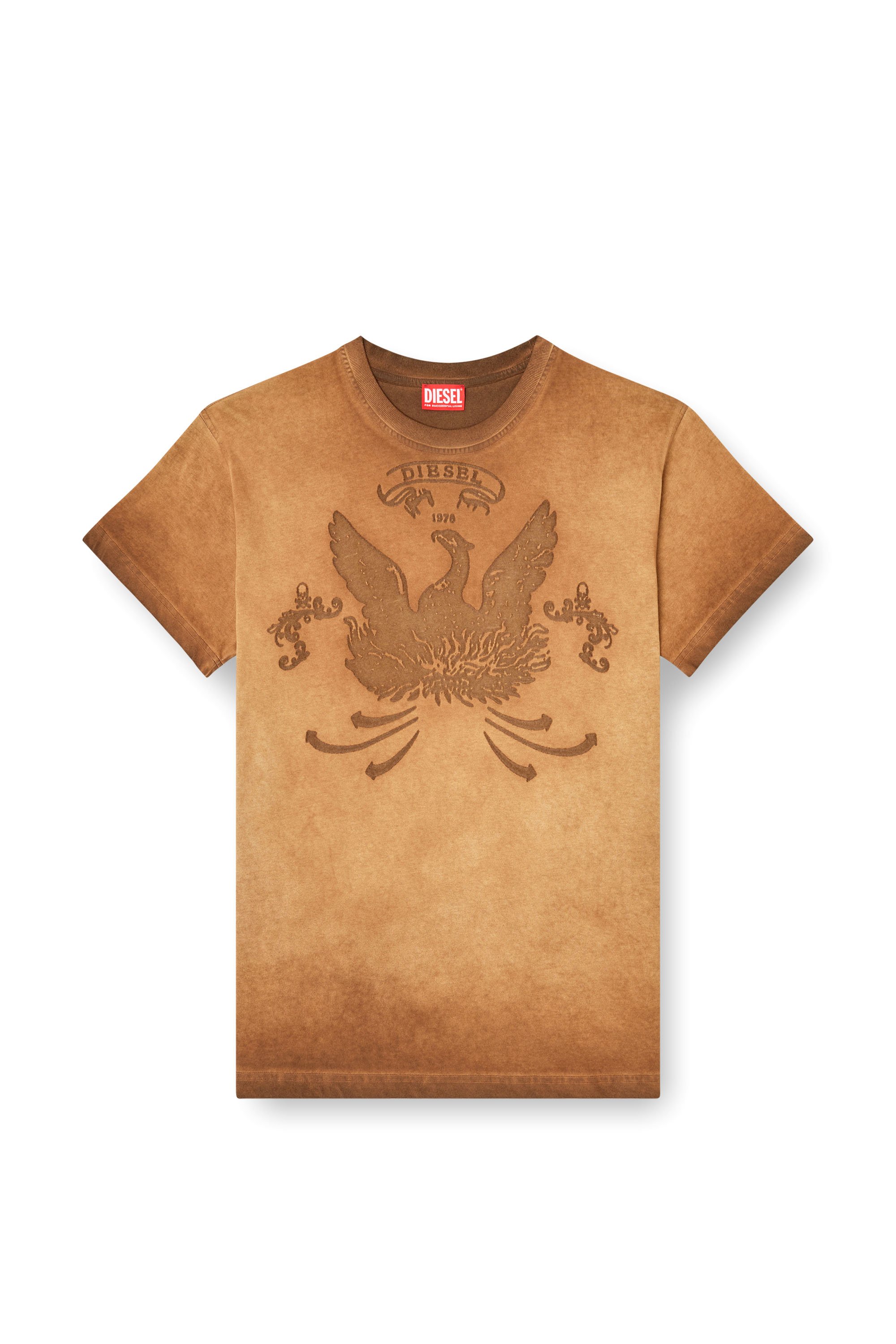 Diesel - T-NORM-T9, Male's T-shirt with phoenix devoré in ブラウン - 3