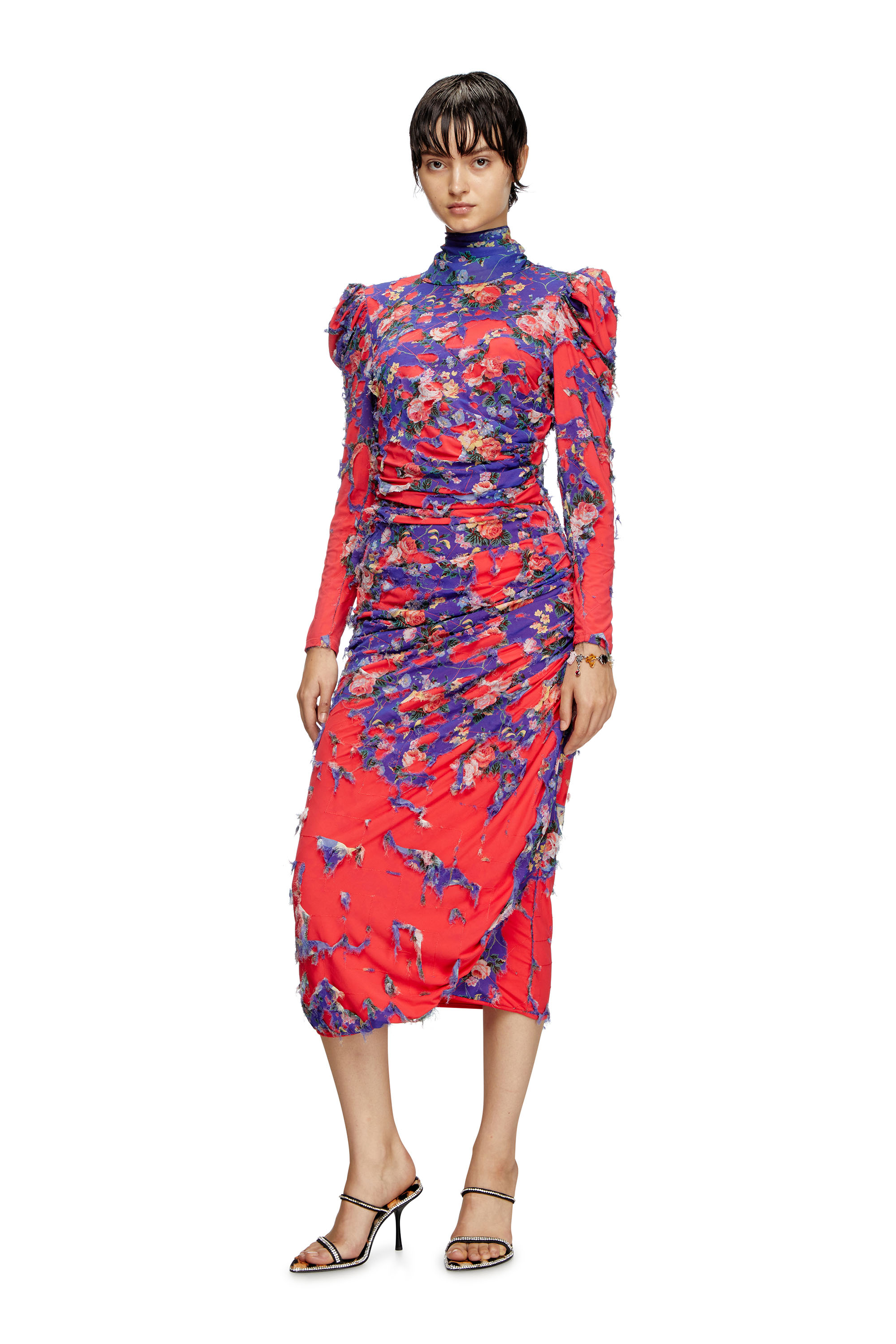 Diesel - O-FLONNA, Female's Draped pencil skirt with devoré in ピンク / ホワイト - 2
