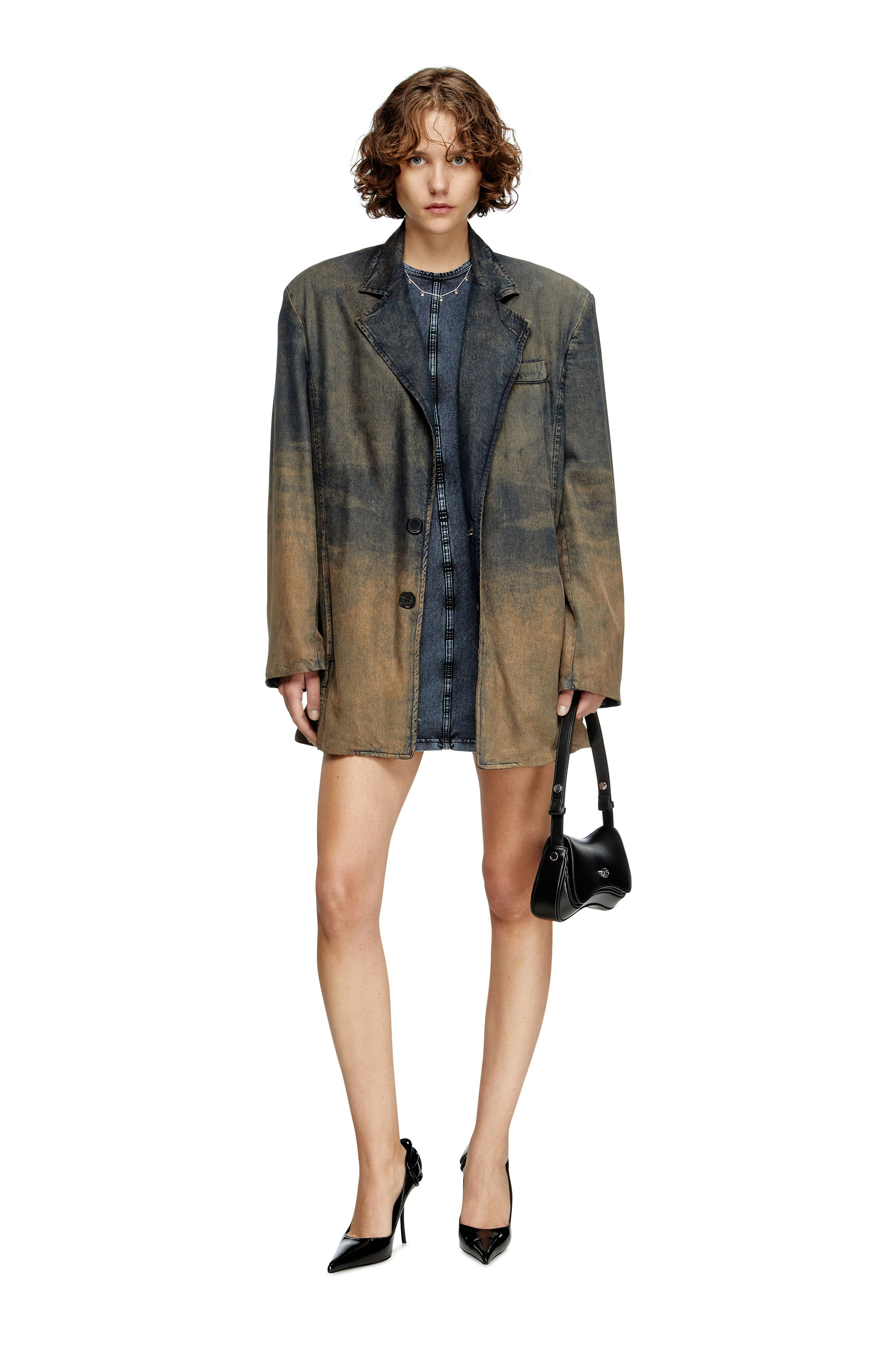 Diesel - D-CUPSLEEVES, Female's Mini dress in denim-look jersey in ダークブルー - 1