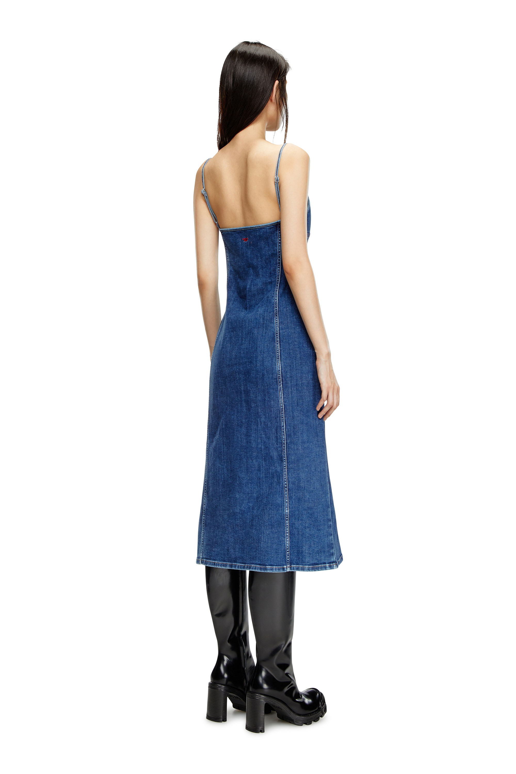 Diesel - DE-FULVY-DRESS-D, Female's Strappy midi dress in denim in ブルー - 3