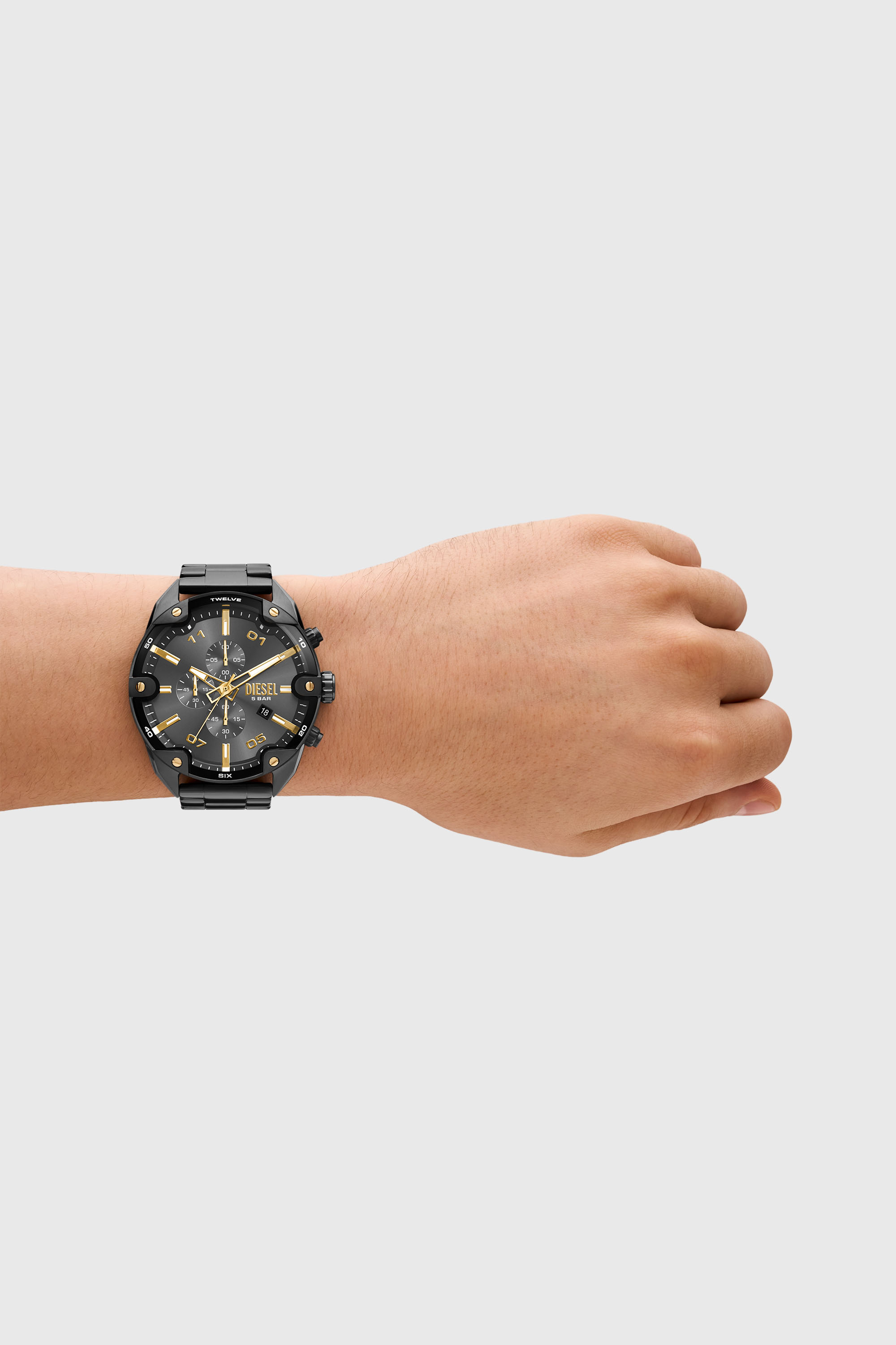 Diesel - DZ4669, Male's Spiked Two-Tone Stainless Steel Watch in ダークグレー - 4