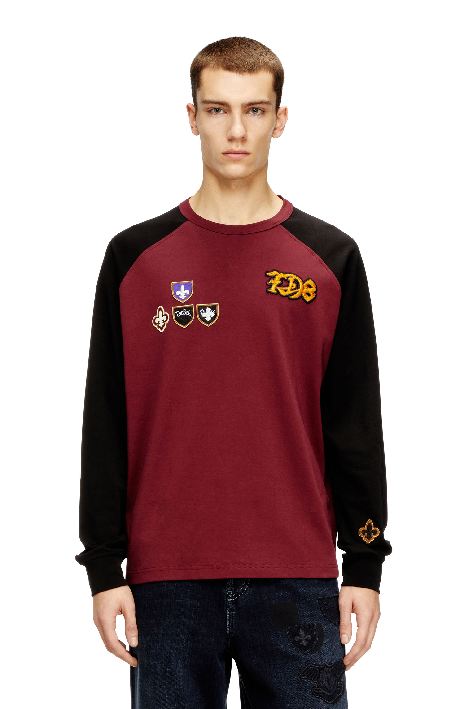 Diesel - T-NORM-LS-RAG-CP, Male's 長袖Tシャツ in ブラック/レッド - 1