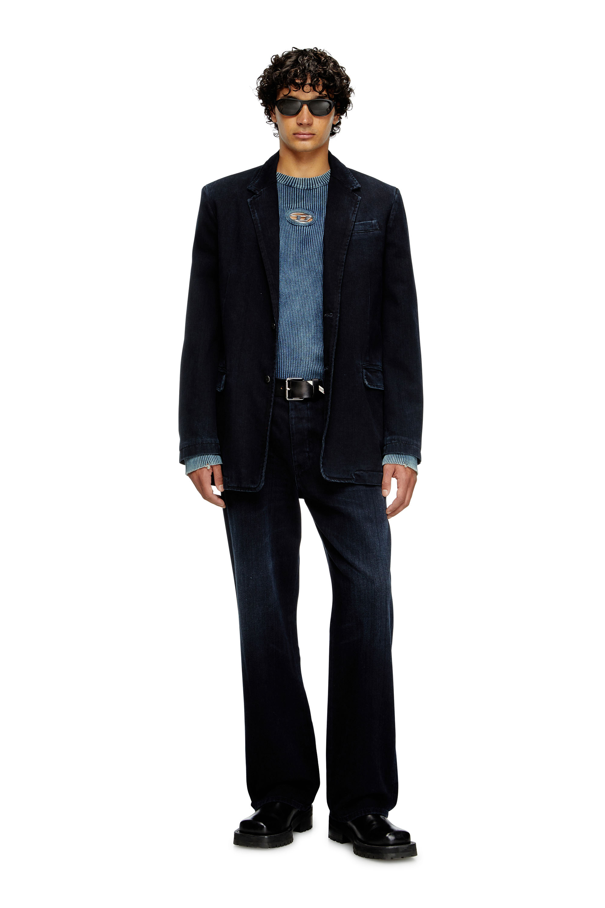 Diesel - K-DARIN-D, Male's Distressed jumper with cut-out logo in ブルー - 2