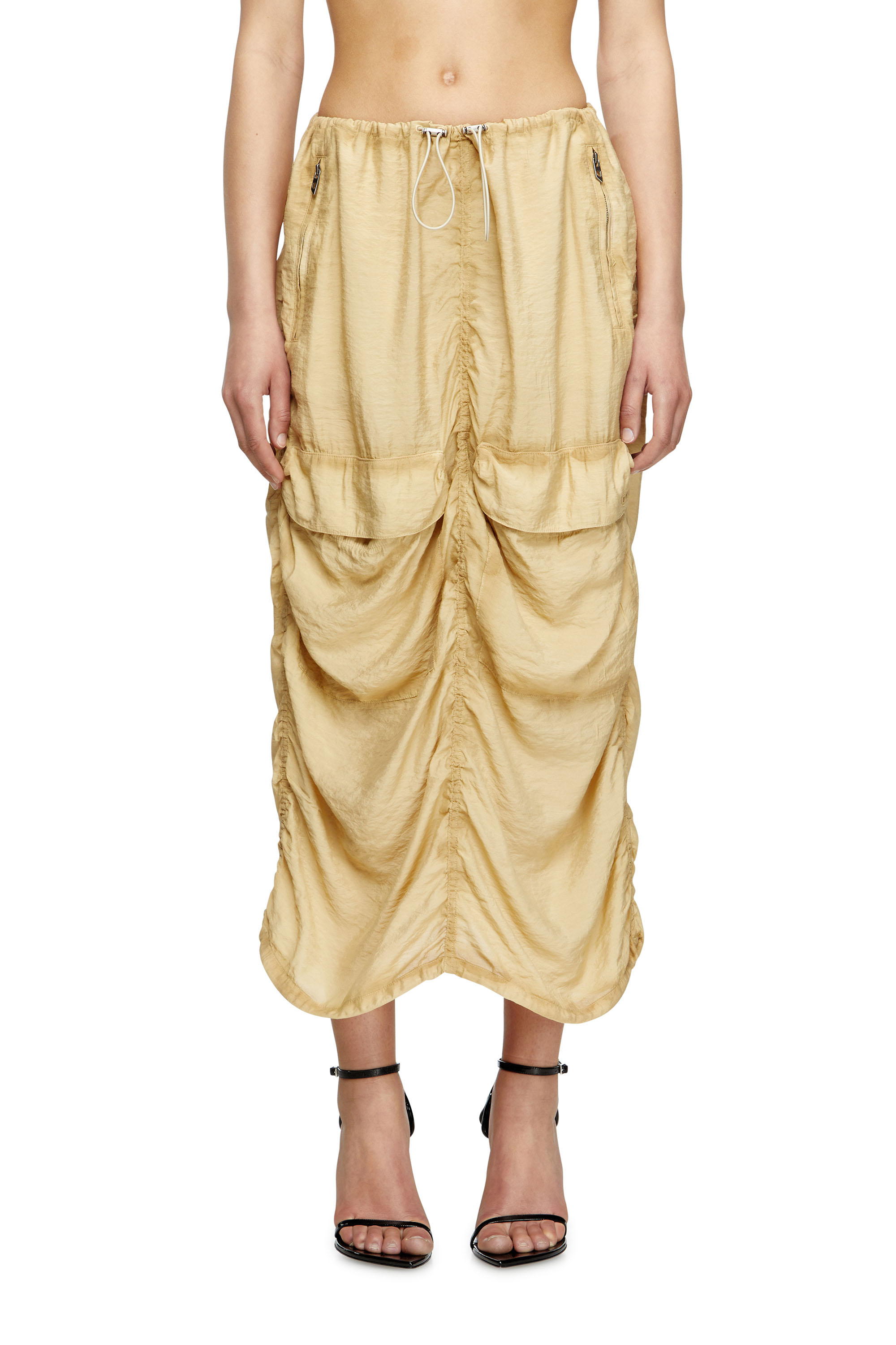 Diesel - O-RACLE, Female's Cargo midi skirt in treated viscose-nylon in ベージュ - 1