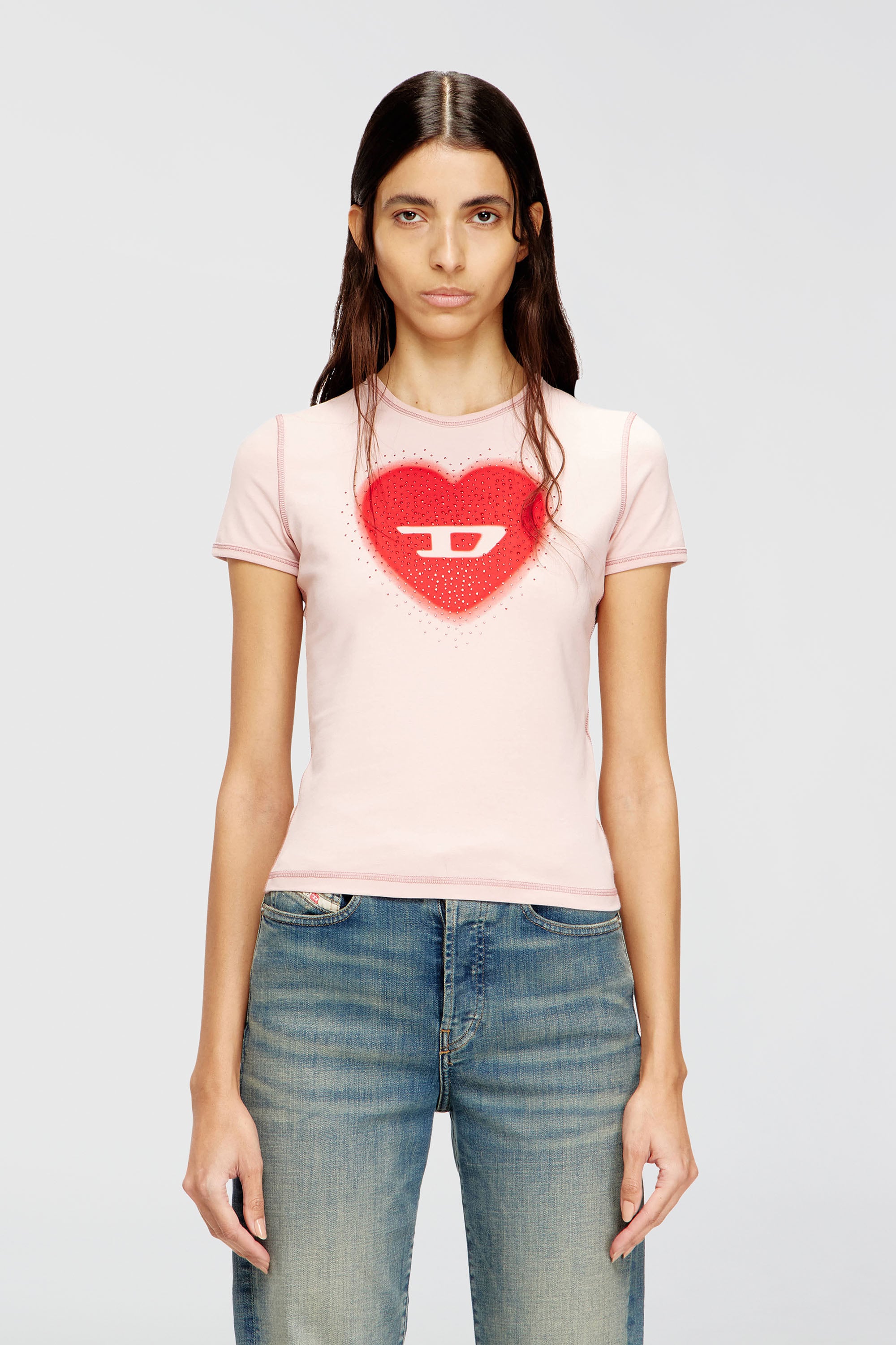 Diesel - T-UNCUTIES-LONG-S5, Female's Tシャツ in ピンク / ホワイト - 1