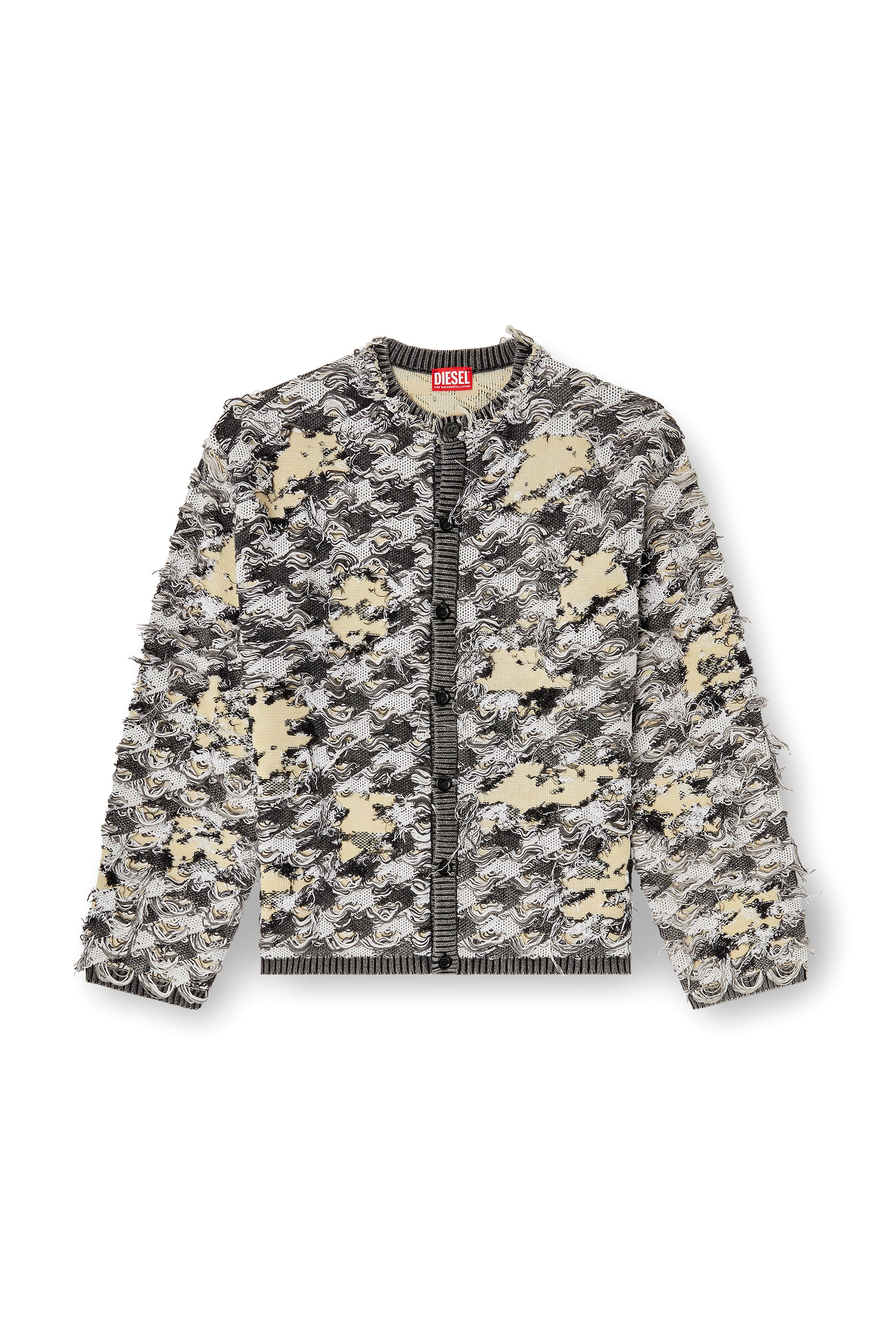 Diesel - K-VALBOR, Male's Cardigan in devor&eacute; houndstooth jacquard in ベージュ/グレー - 2