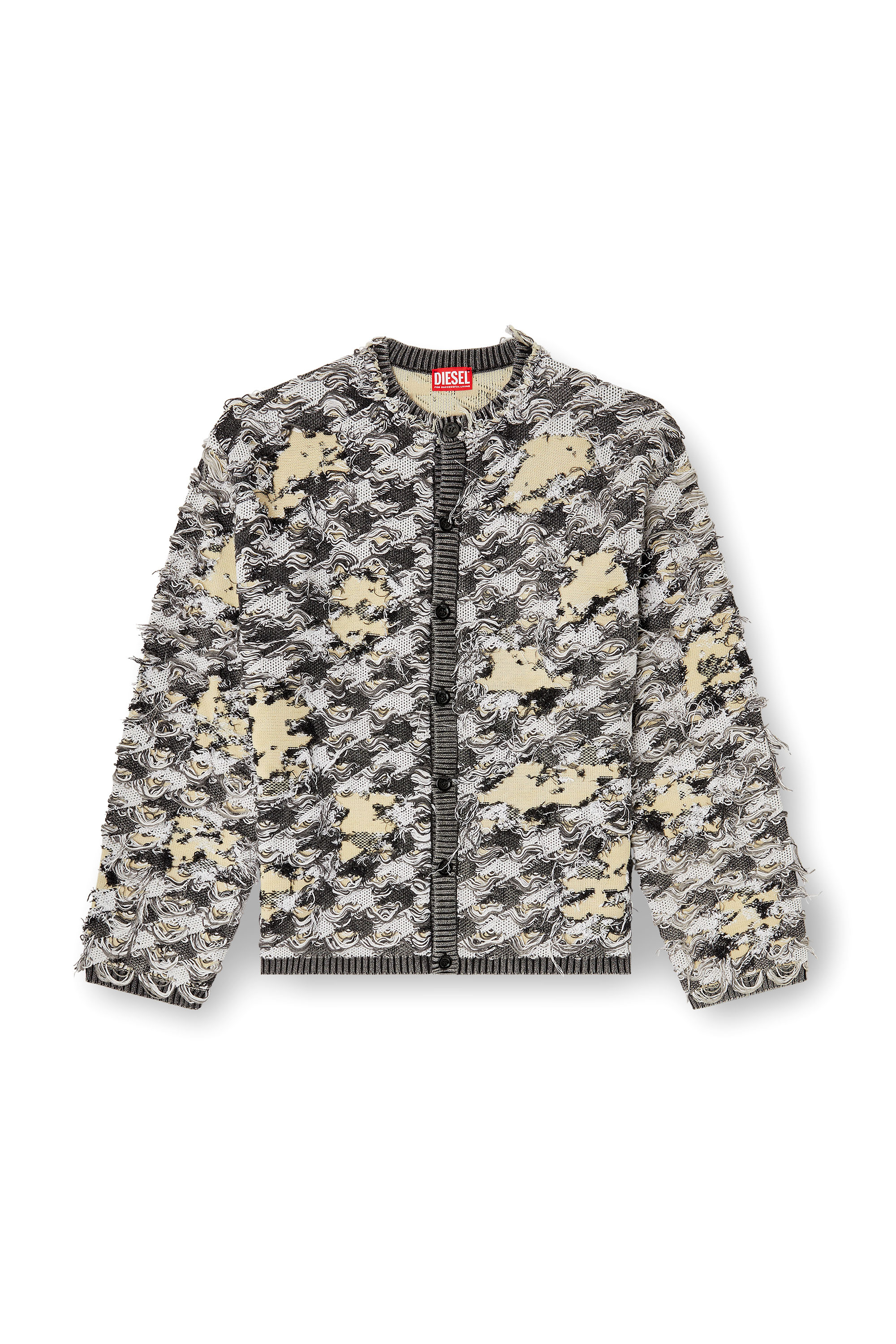 Diesel - K-VALBOR, Male's Cardigan in devor&eacute; houndstooth jacquard in ベージュ/グレー - 2
