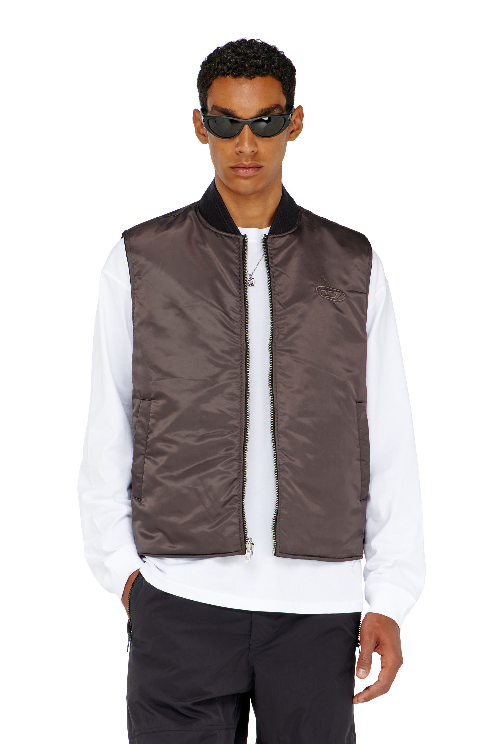 Diesel - W-TYPE-D1-SL, Male's ジップアップベスト in ブラック - 7