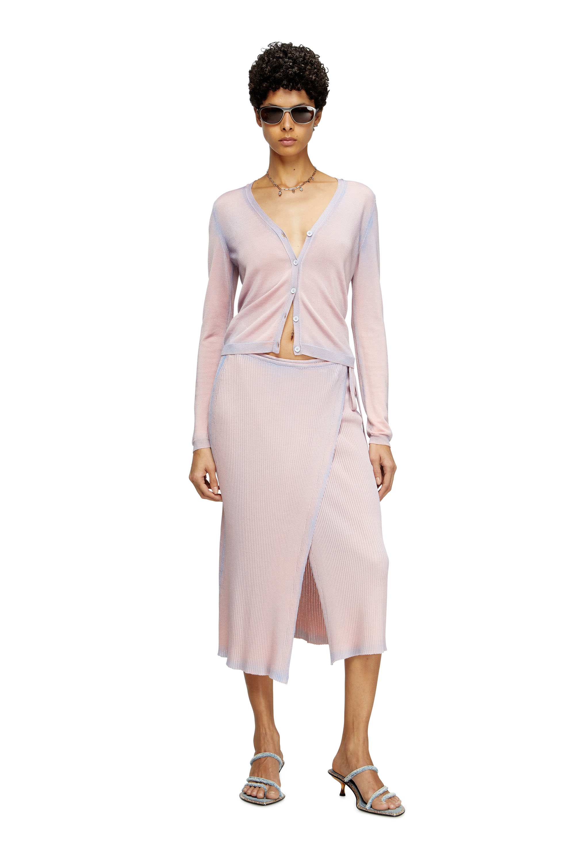 Diesel - M-VIGO, Female's Wrap skirt in double-dyed rib-knit in ピンク / ホワイト - 2