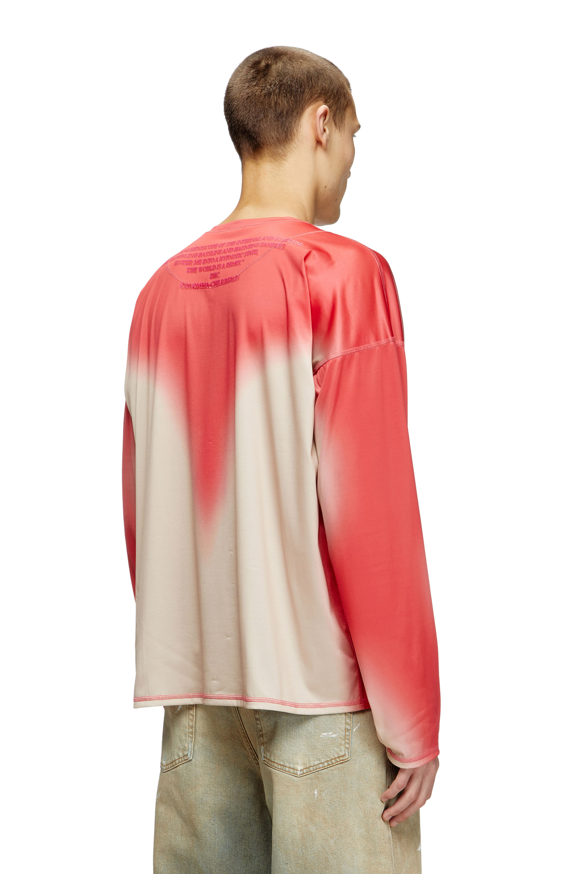 Diesel - T-OLAVI-BB, Unisex's Long-sleeve tech-jersey T-shirt with lyrics print in ピンク / ホワイト - 3