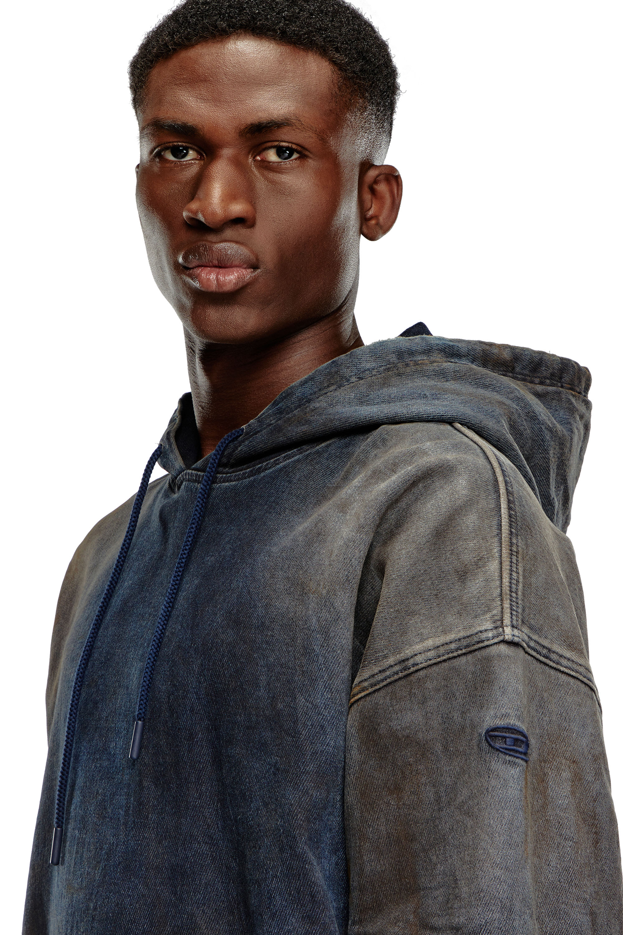 Diesel - D-UM-RIB TRACK, Unisex's Sweatshirt in distressed Track Denim in ダークブルー - 5