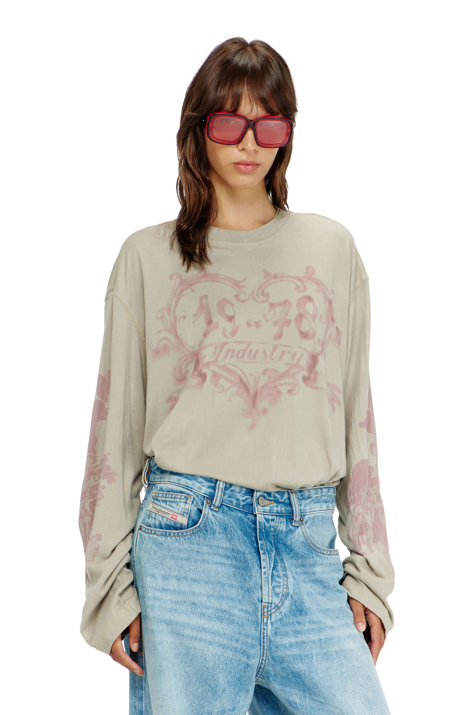 Diesel - T-HILARY-LS-AA1, Female's 長袖Tシャツ in ピンク/ベージュ - 3