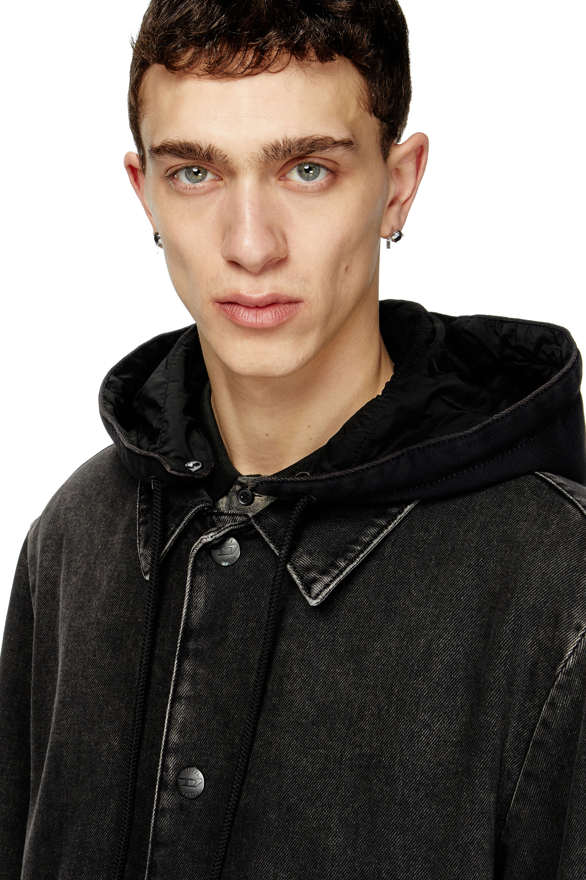 Diesel - D-JAKO-S, Male's Hybrid coat in denim and jersey in ブラック - 5
