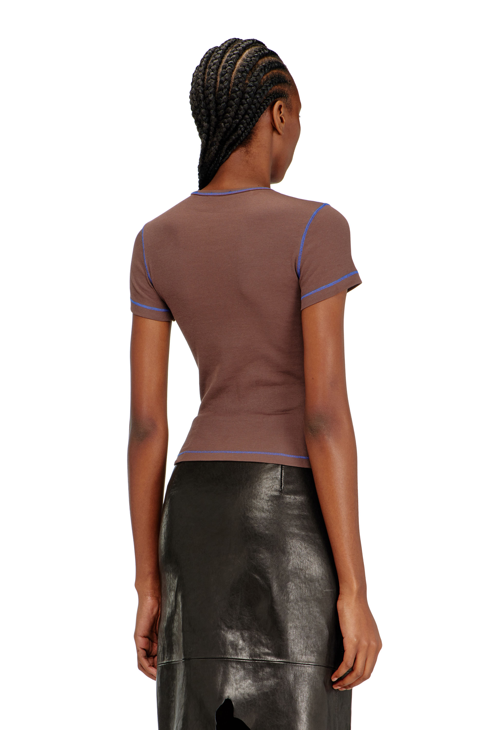 Diesel - T-BRENDA, Female's Animalier-print top in rib stretch jersey in ブラウン - 4