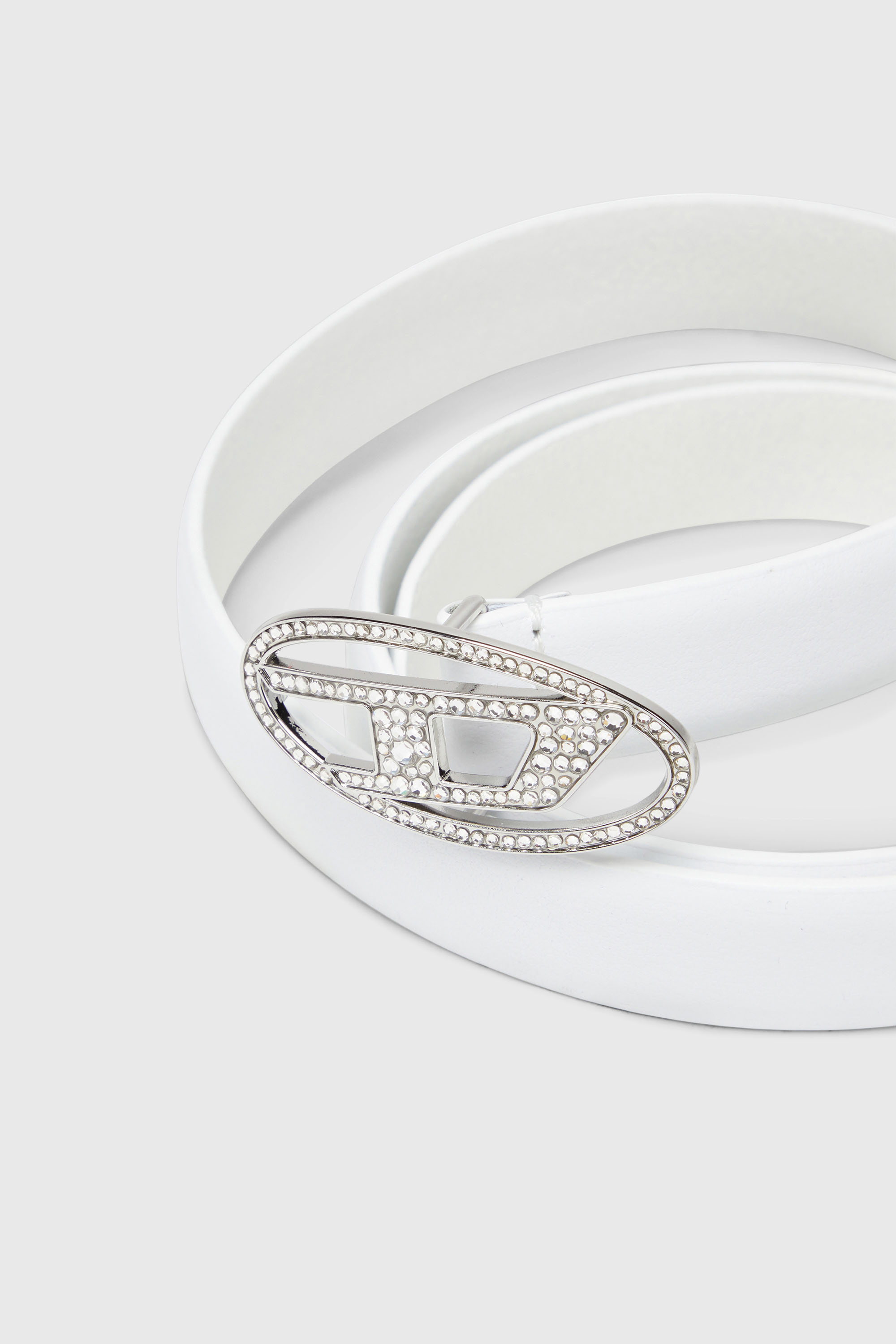 Diesel - B-1DR STRASS 20, Female's 1.9cm slim leather belt with crystal buckle in ホワイト - 3