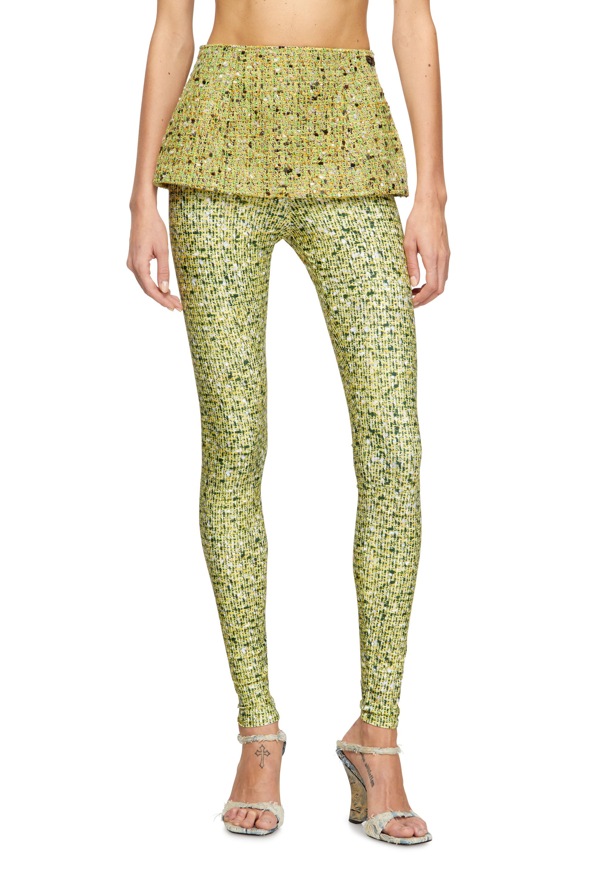 Diesel - P-HOUR-MIX, Female's Bouclé skirt with lycra leggings in グリーン - 3