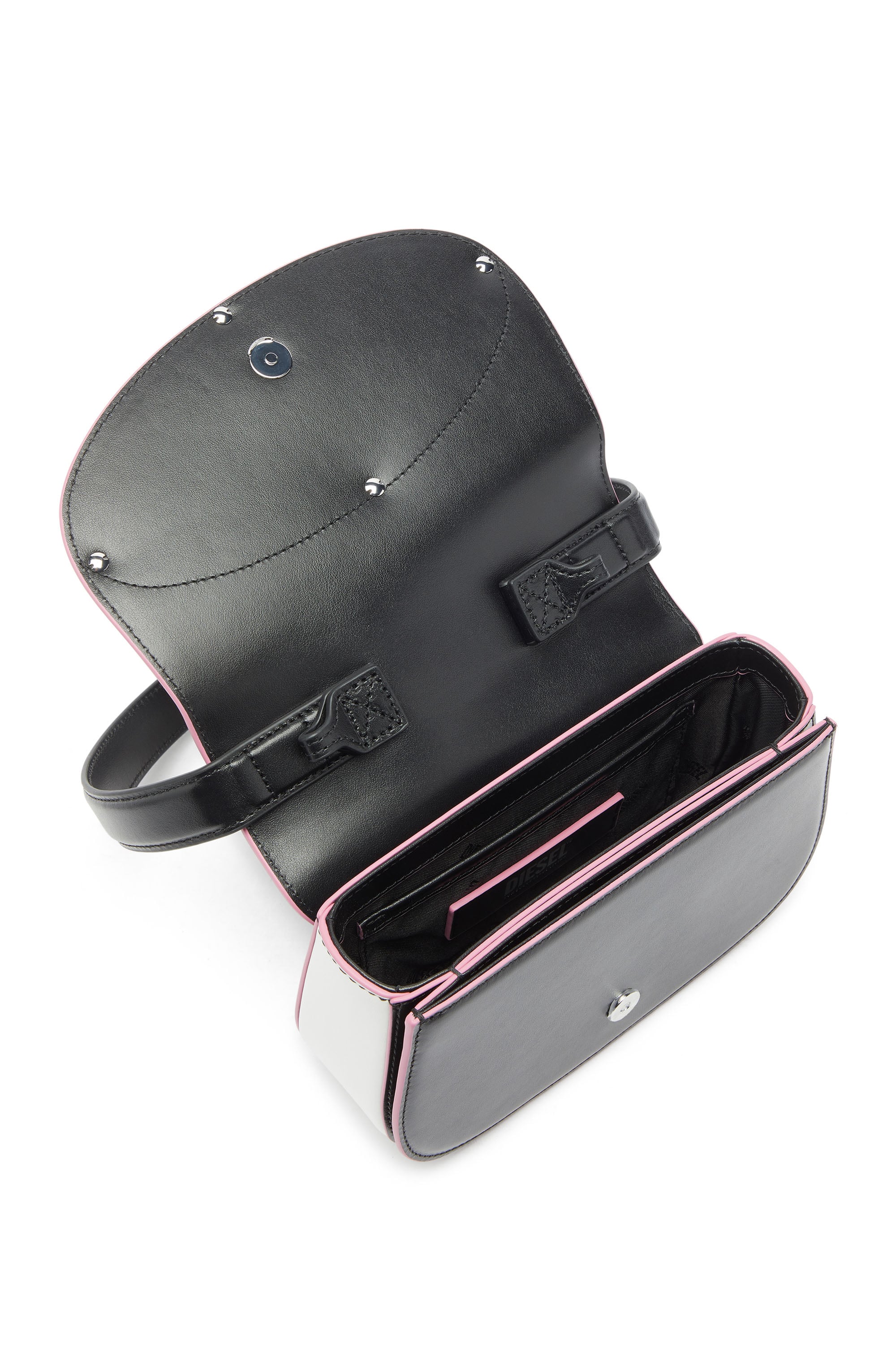 Diesel - 1DR, Female's カウレザーショルダーバッグ in ブラック/ピンク - 3