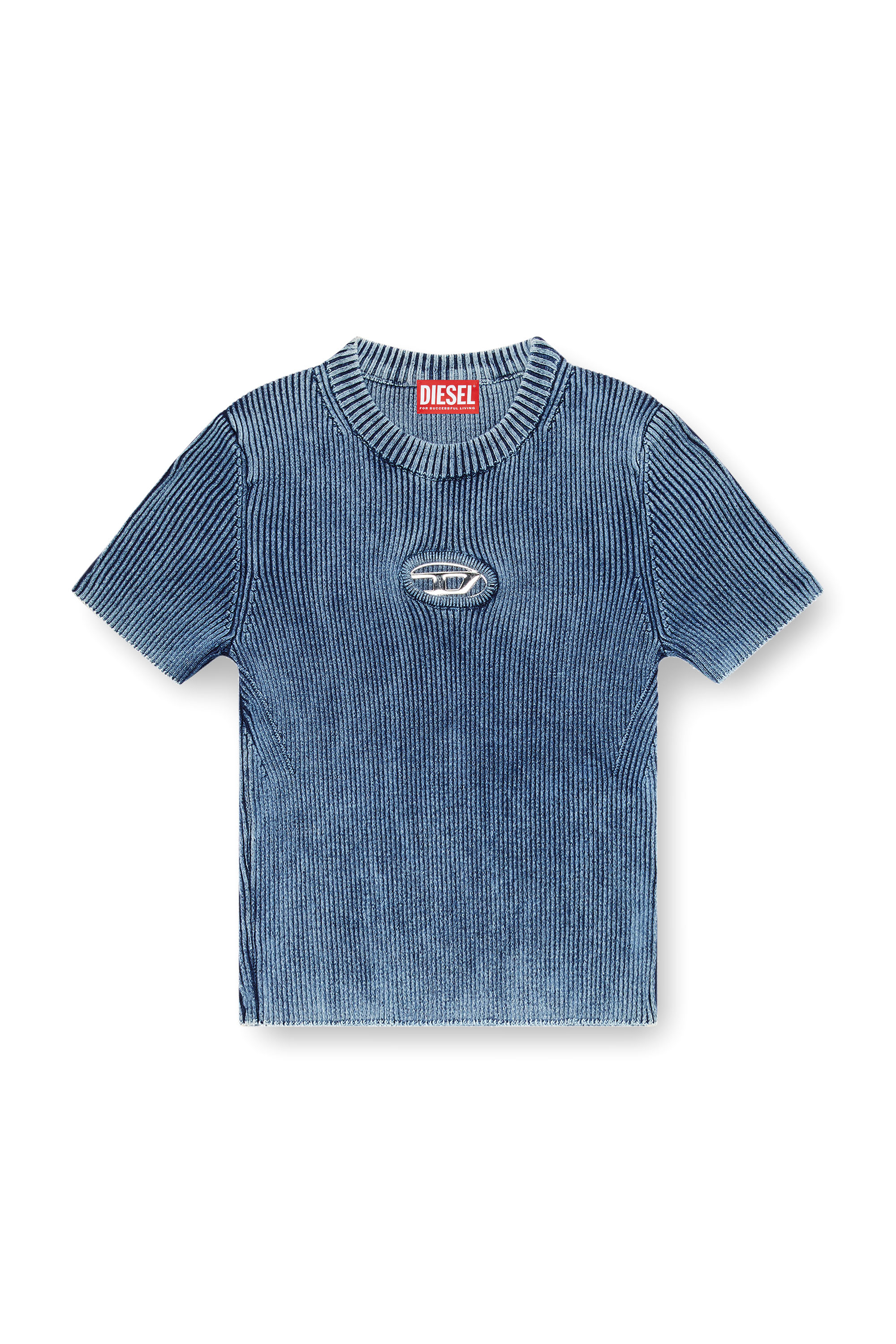 Diesel - M-ANCHOR-A-SS, Female's Knitted crop top with denim effect in ブルー - 2