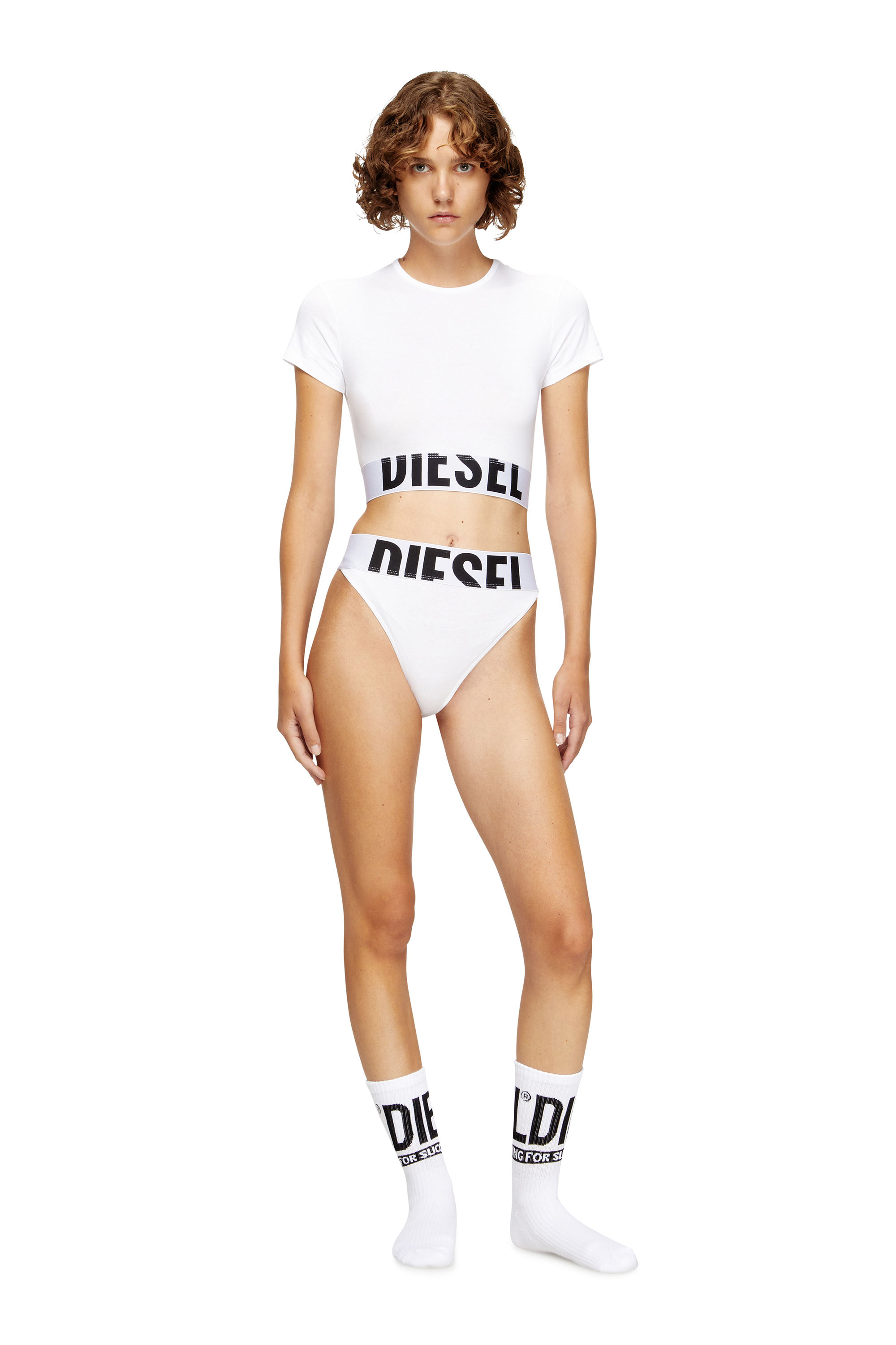Diesel - UFTEE-SPORT-CROPPED-T-SHIRT, Female's Sporty cropped top with logo band in ホワイト - 2